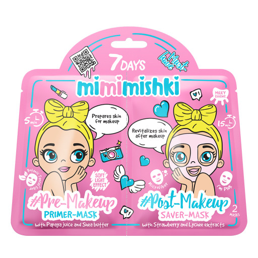 7 Days Beauty mimimishki Face mask 2 in 1 Pre-makeup & Post-makeup I'm Pink