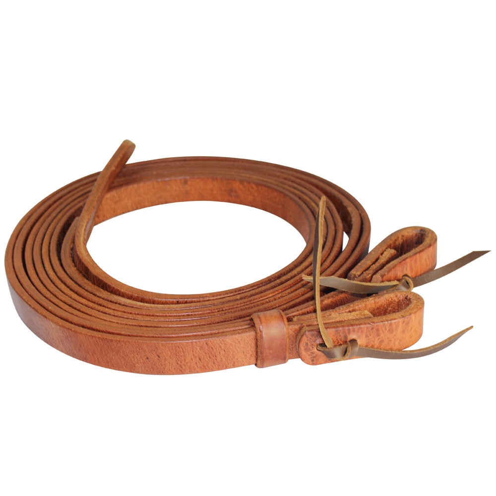 42HL Hilason Leather Horse Split Reins Water Loops Tie Laces Brown