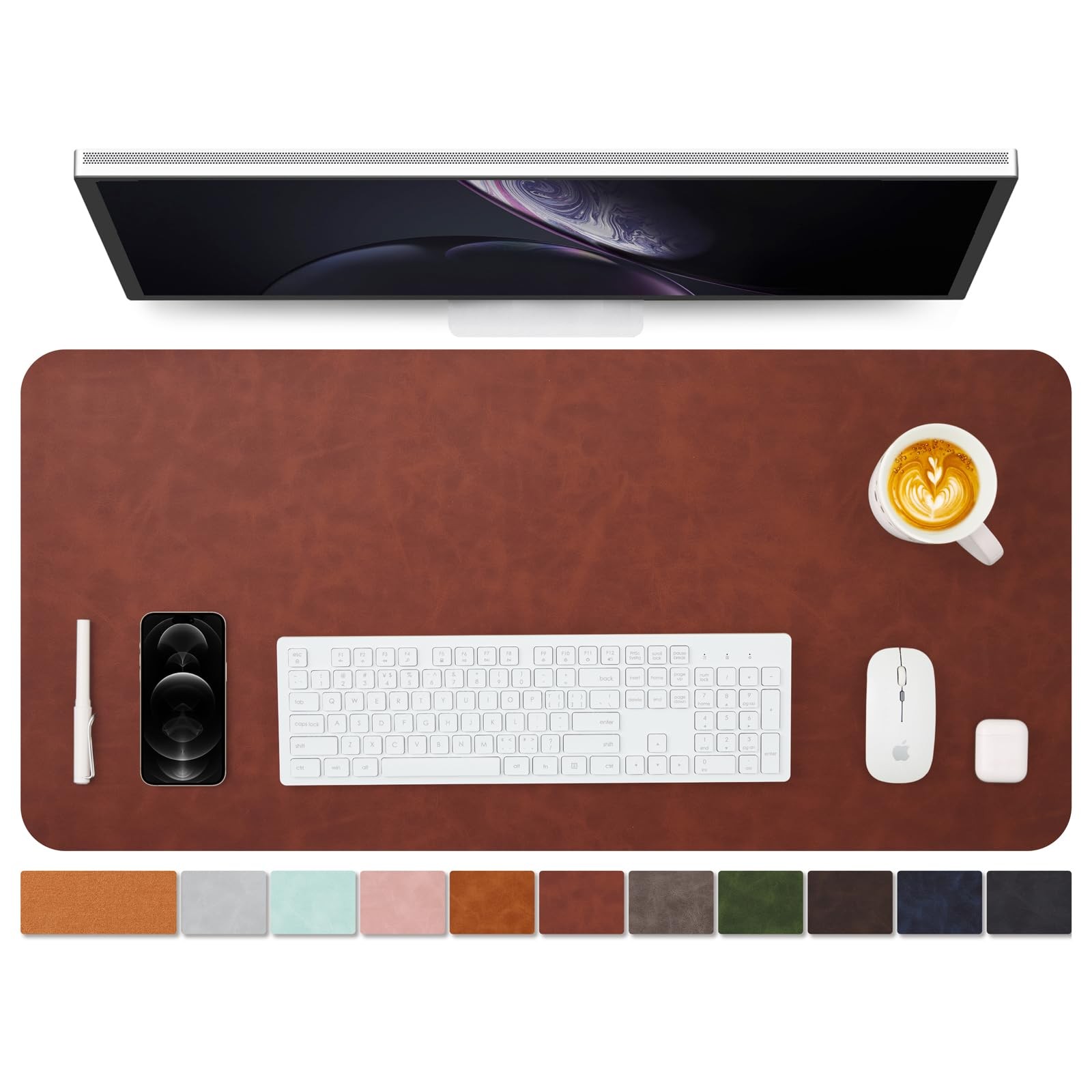 1 PCS 36x17 Inch Distressed PU Leather Desk Mat Pad Organizer Mahogany