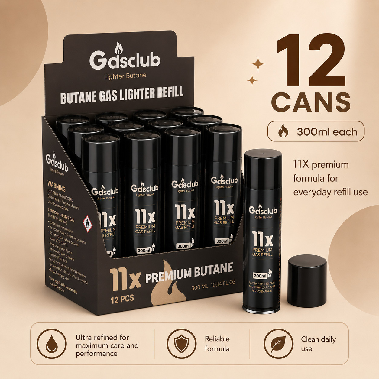 11X Refined Butane Lighter Gas Fuel Refill Gasclub 300ML 10.14 oZ 12/24 Can