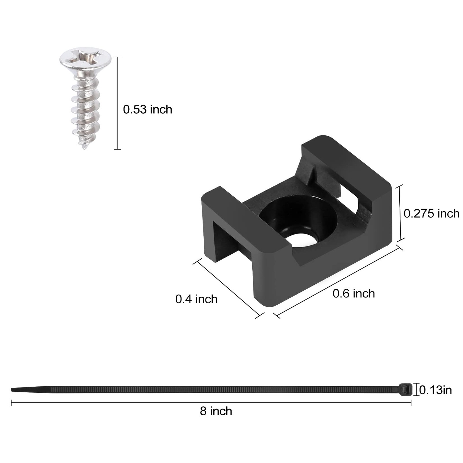 100 Pcs Cable Zip Tie Saddle Type Mounts Base with 100 Pcs 8" Cable Ties and ...