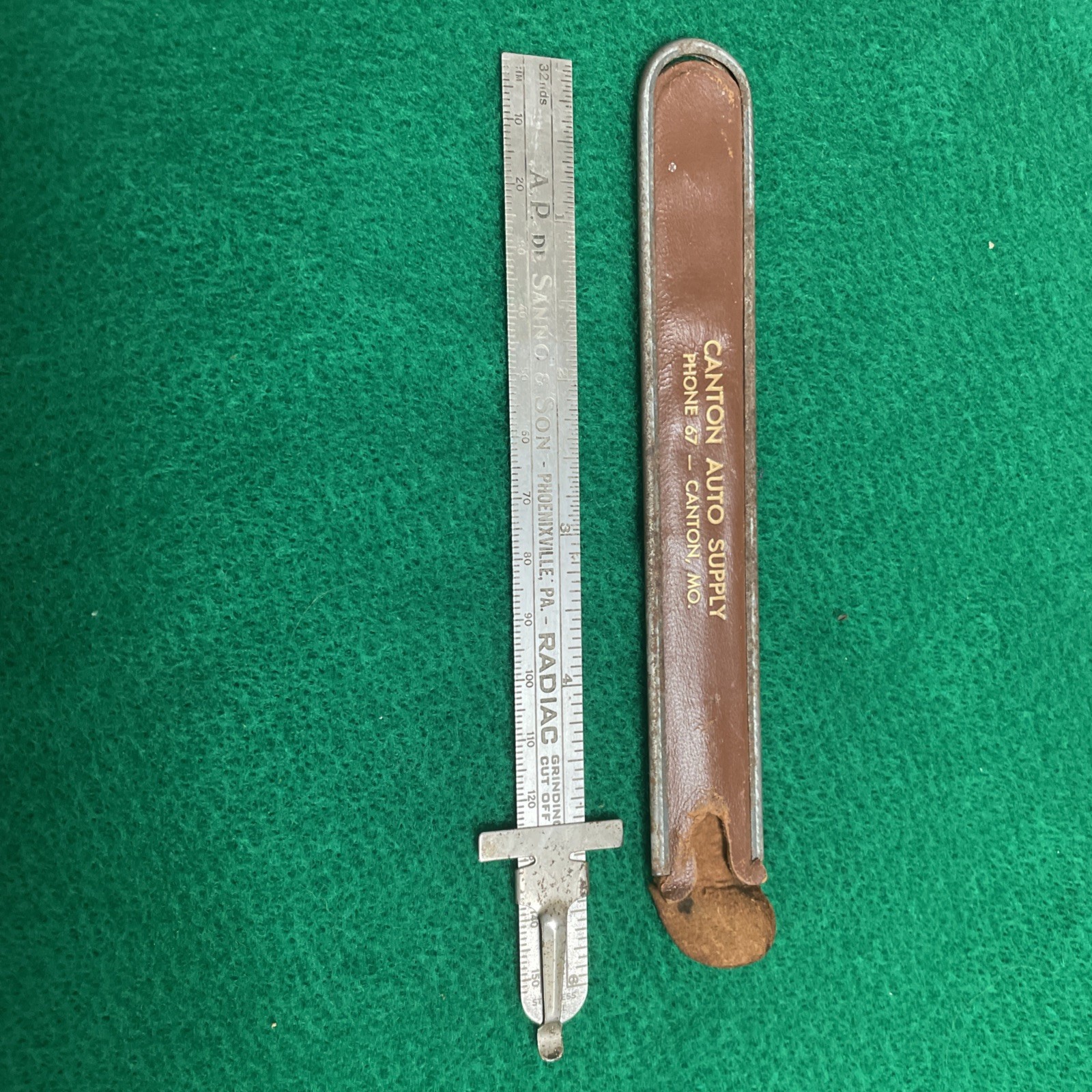VINTAGE STAINLESS POCKET MACHINIST RULER MADE IN USA, Canton, Mo. Adv.