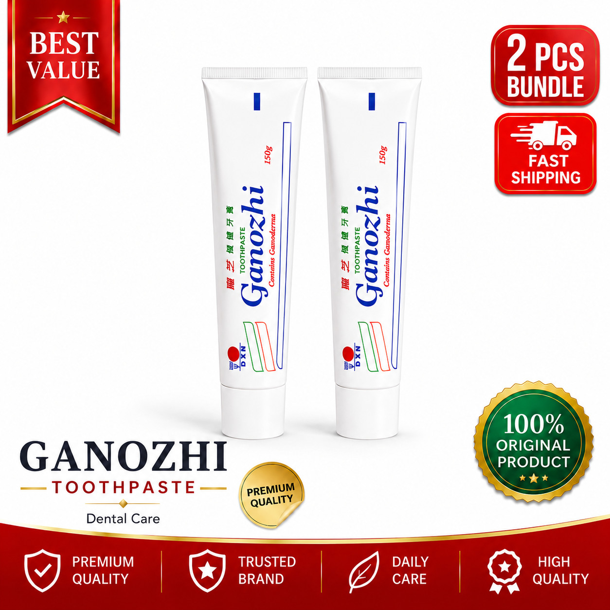 2X DXN Ganozhi Toothpaste Ganoderma Lingzhi Reishi Oral Care 150g Free Shipping
