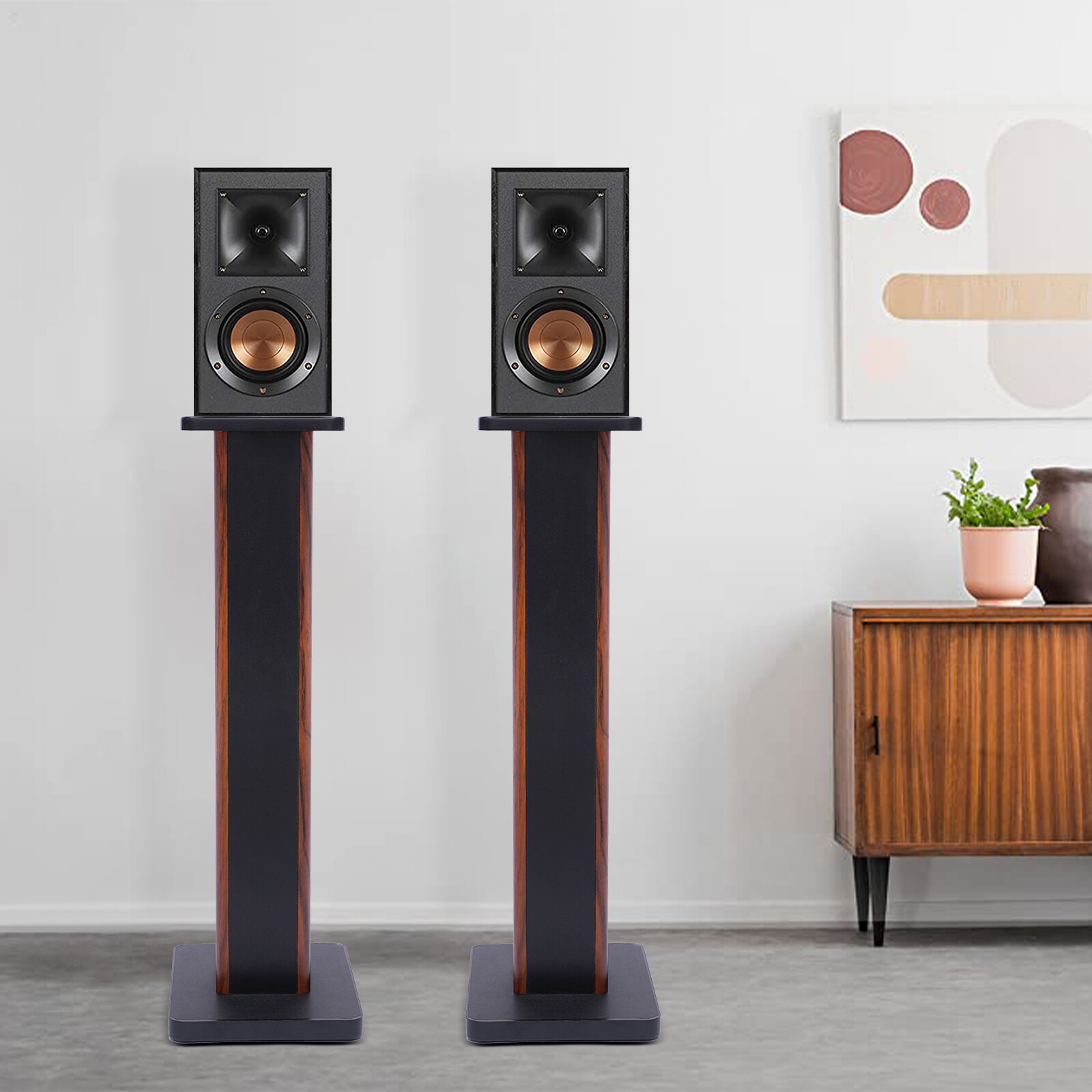 28" Wood Speaker Stands 1-Pair Yellow Sandalwood for HiFi Bookshelf