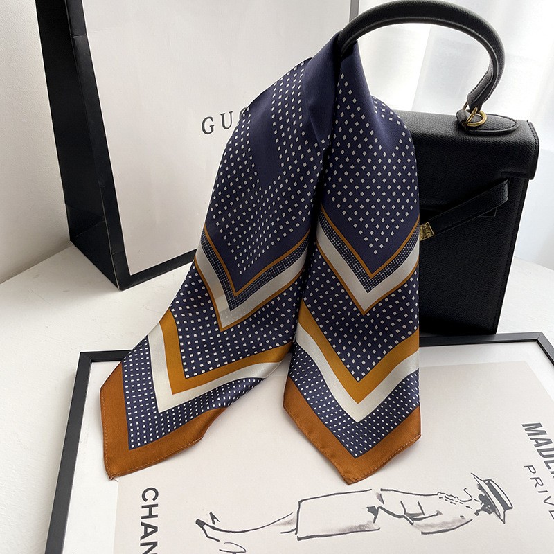100% Mulberry Silk 20" Square Scarf Women Neckerchief Wrap Blue Samll Polka Dot