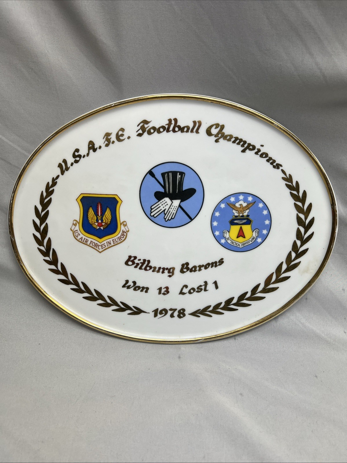 U.S. AIR FORCES EUROPE FOOTBALL CHAMPION PLAQUE 1978 - BILBURG BARONS