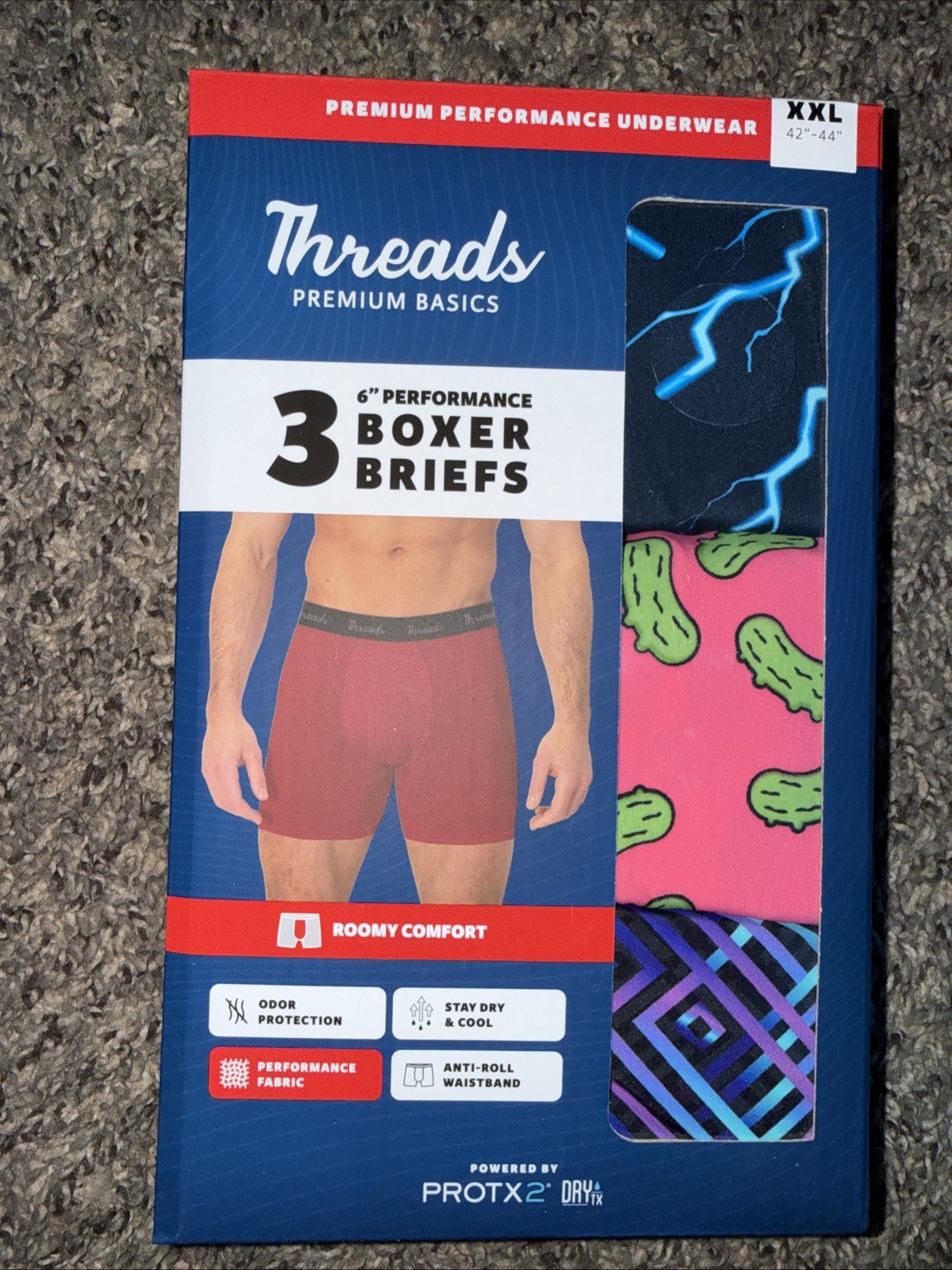 Threads Mens Performance Boxer Briefs 3-Pack 6” Nylon Boxer Brief. Size 2-XLarge
