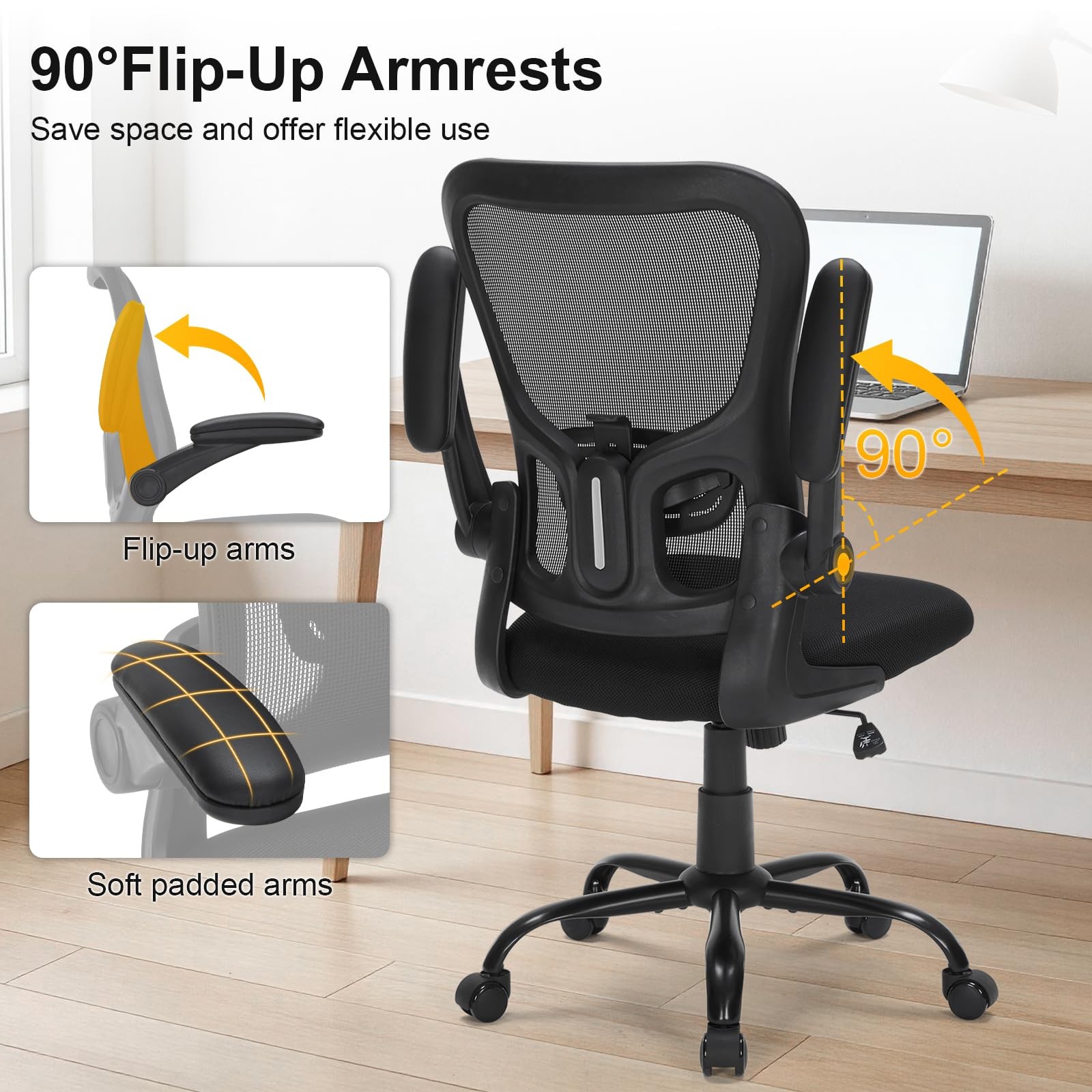 Ergonomic Mesh Office Chair, Adjustable Lumbar Support, Flip-Up Arms, Rolling...