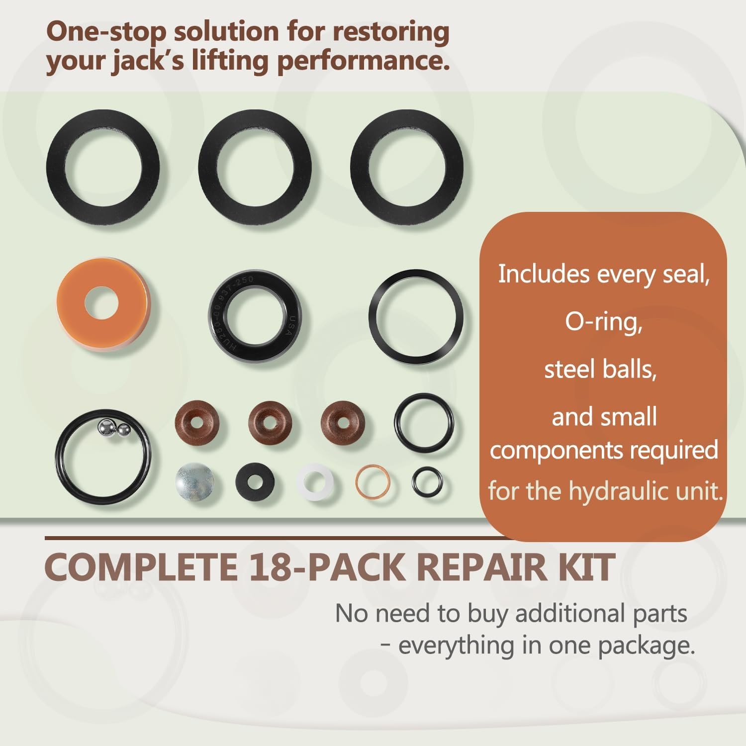 J-122 Hydraulic Seal Repair Kit for Lincoln Walker 1.5 Ton Floor Jack 18-Pack