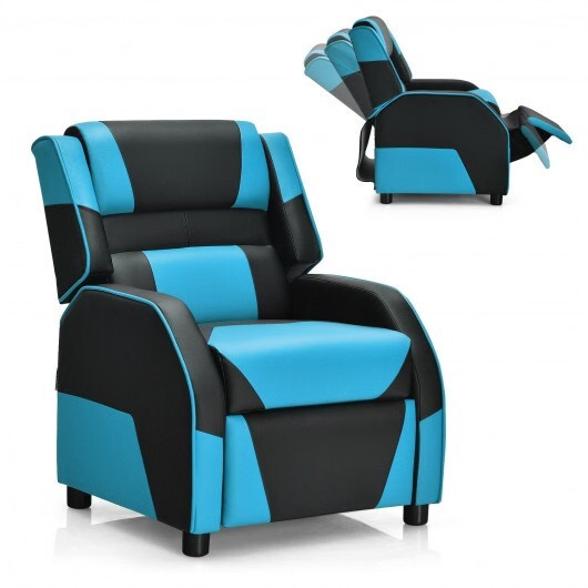 Kids Youth PU Leather Gaming Sofa Recliner with Headrest and Footrest-Blue - Col