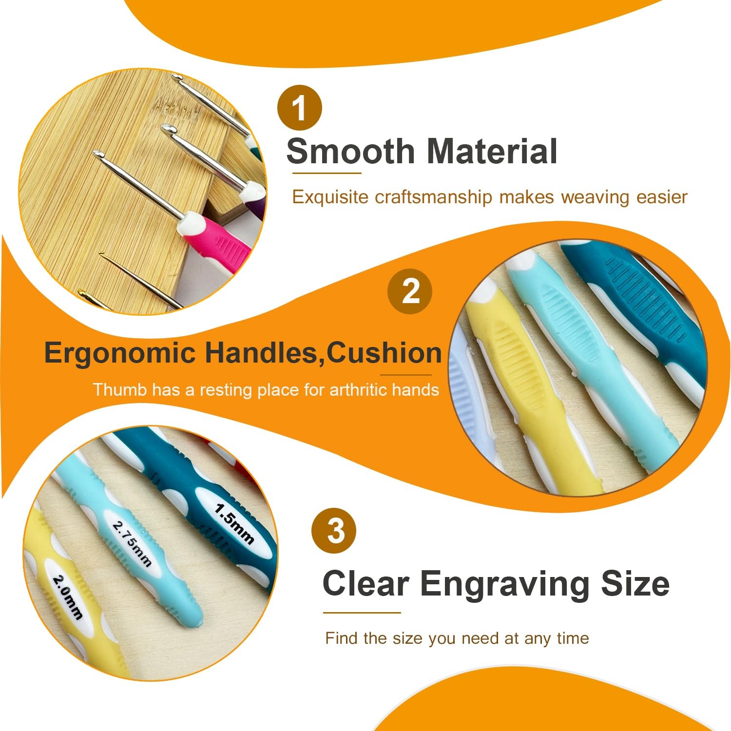 21 Sizes Crochet Hooks Set,Ergonomic Crochet Hook with Case for Arthritic Han...