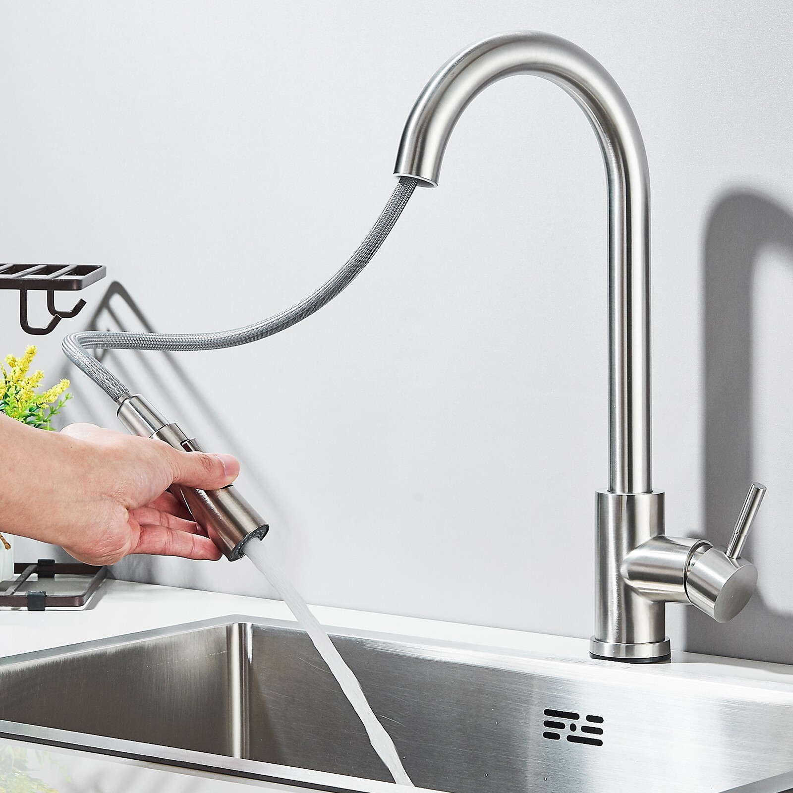 Touch Sensor Kitchen Faucet Pull Down Sprayer Swivel Sink Mixer Brushed Nickel
