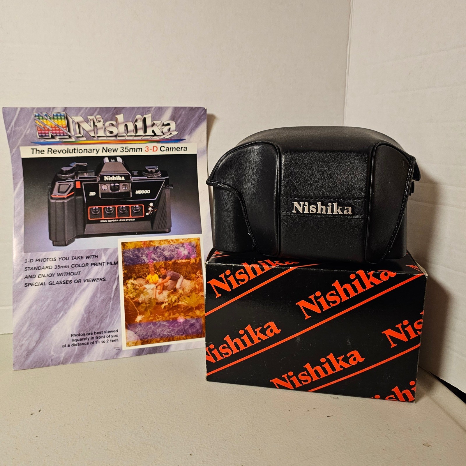 NEW 90s Nishika N8000 3D 35mm Camera Case Black Faux Leather Vintage Lenticular