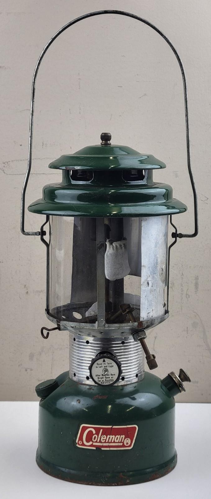 Vintage '70s Green Coleman 220F Camping Lantern w/ Pyrex Globe - *UNTESTED*
