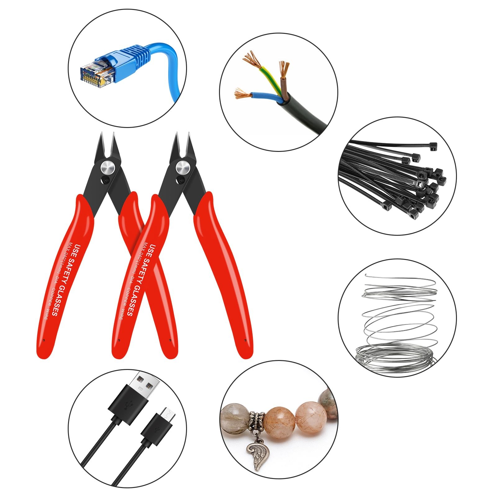 5pcs Wire Cutters Micro Flush Cutters with Spring Wire Cutting Pliers