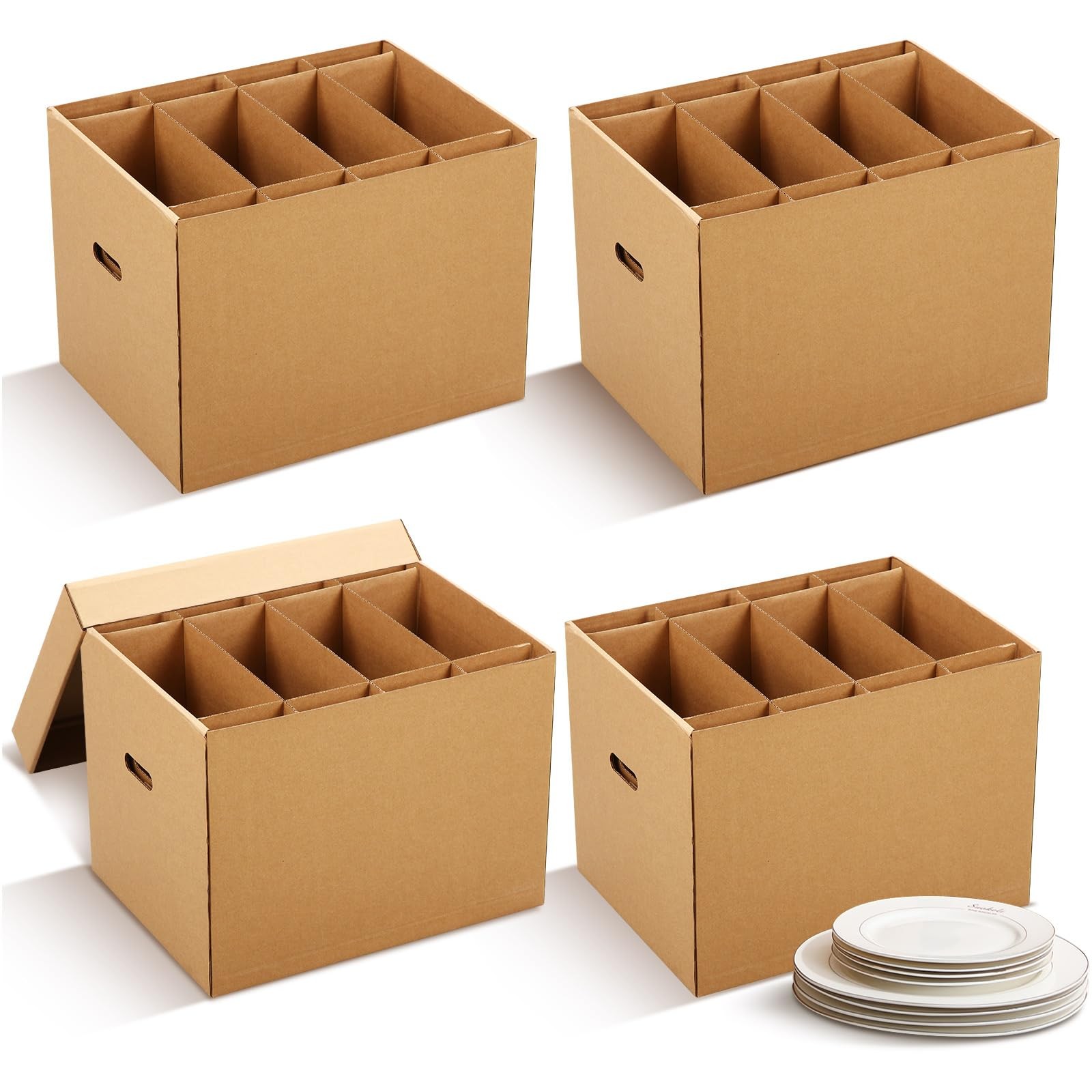 4 Pack Large Dish Packing Boxes for Moving with Divider 16 x 12 x 12 Inch Kit...