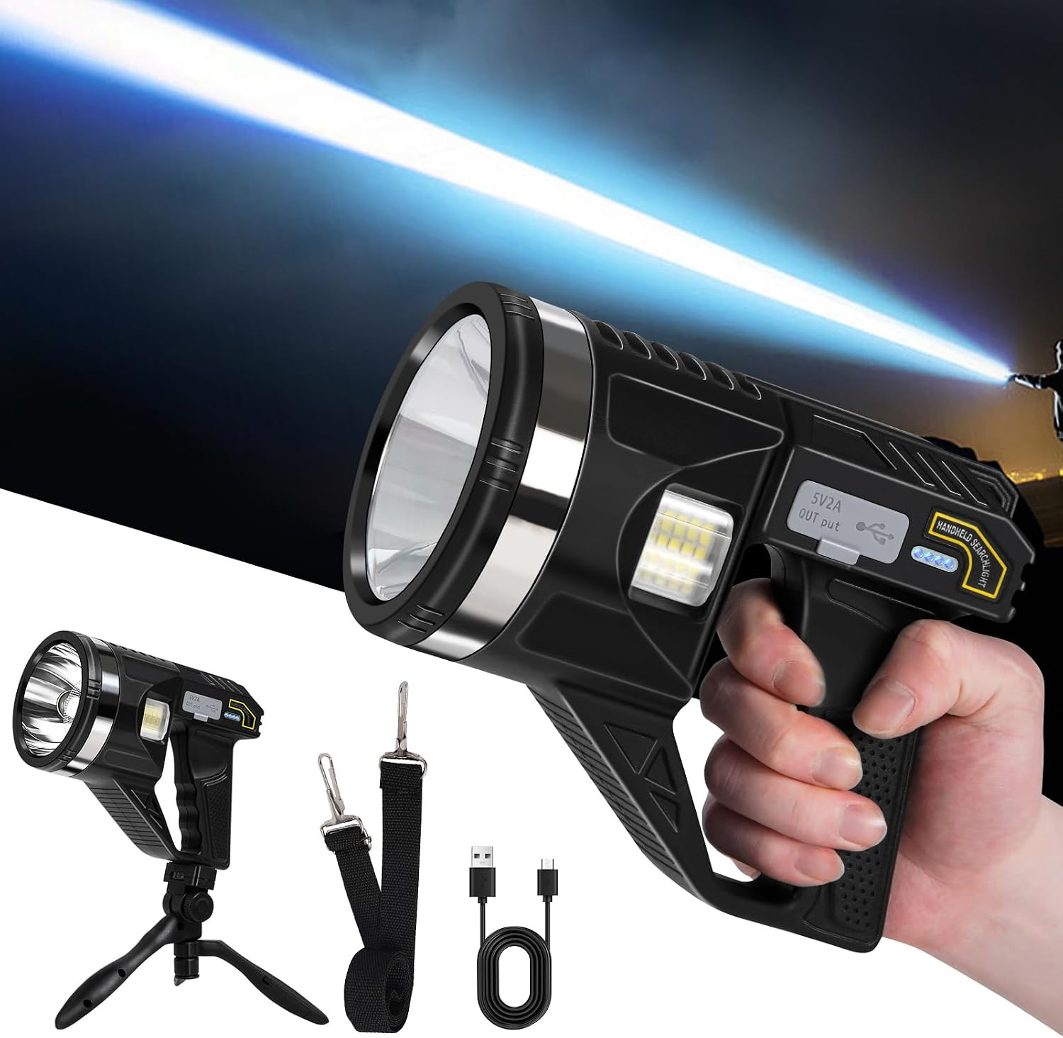 2000000 Lumens Super Bright LED Rechargeable Spotlight Flashlight | 15000Mah, 18