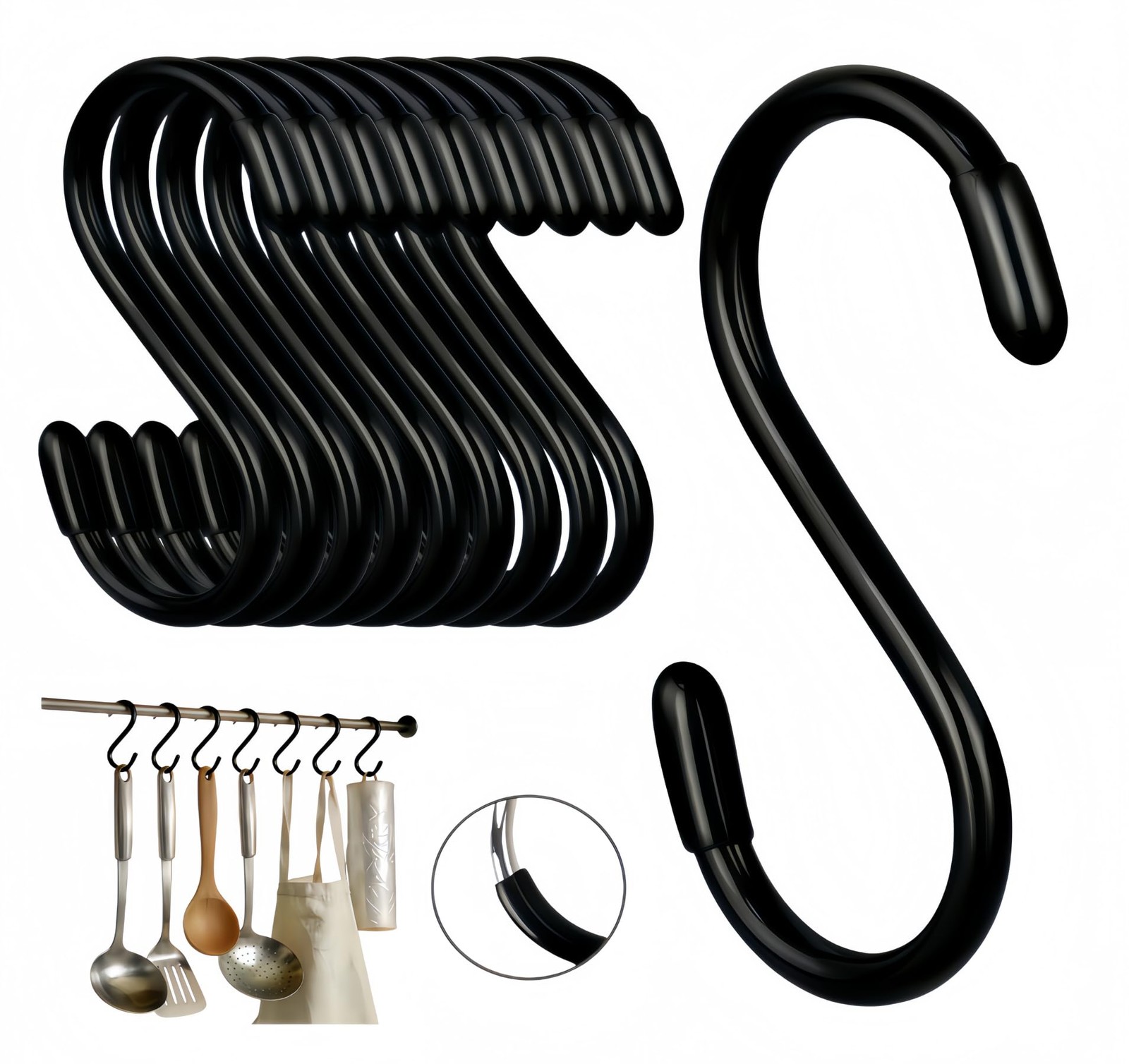 3 Inch Vinyl Coated S Hook,S Hooks for Hanging Plants ,10 Pack Non Slip Heavy...