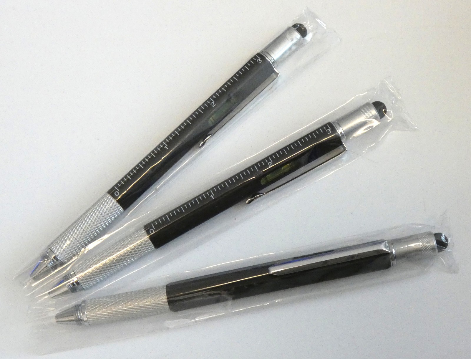 Pack of 3 Pocket Pen Screw Driver Stylus Level Ruler Multi-Tool 6 in 1 Black