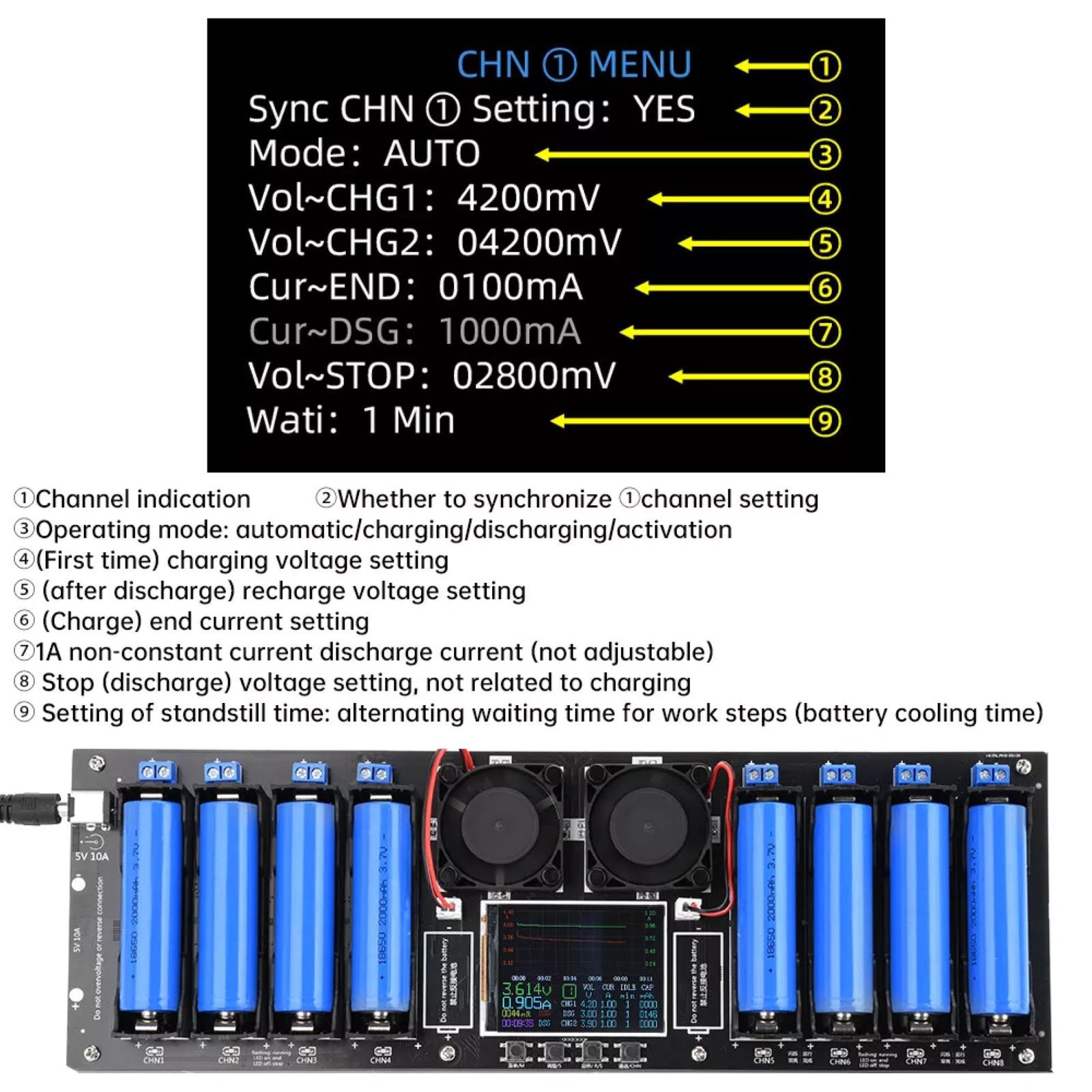 8CH 18650 Battery Internal Resistance Tester Support Active heat dissipation
