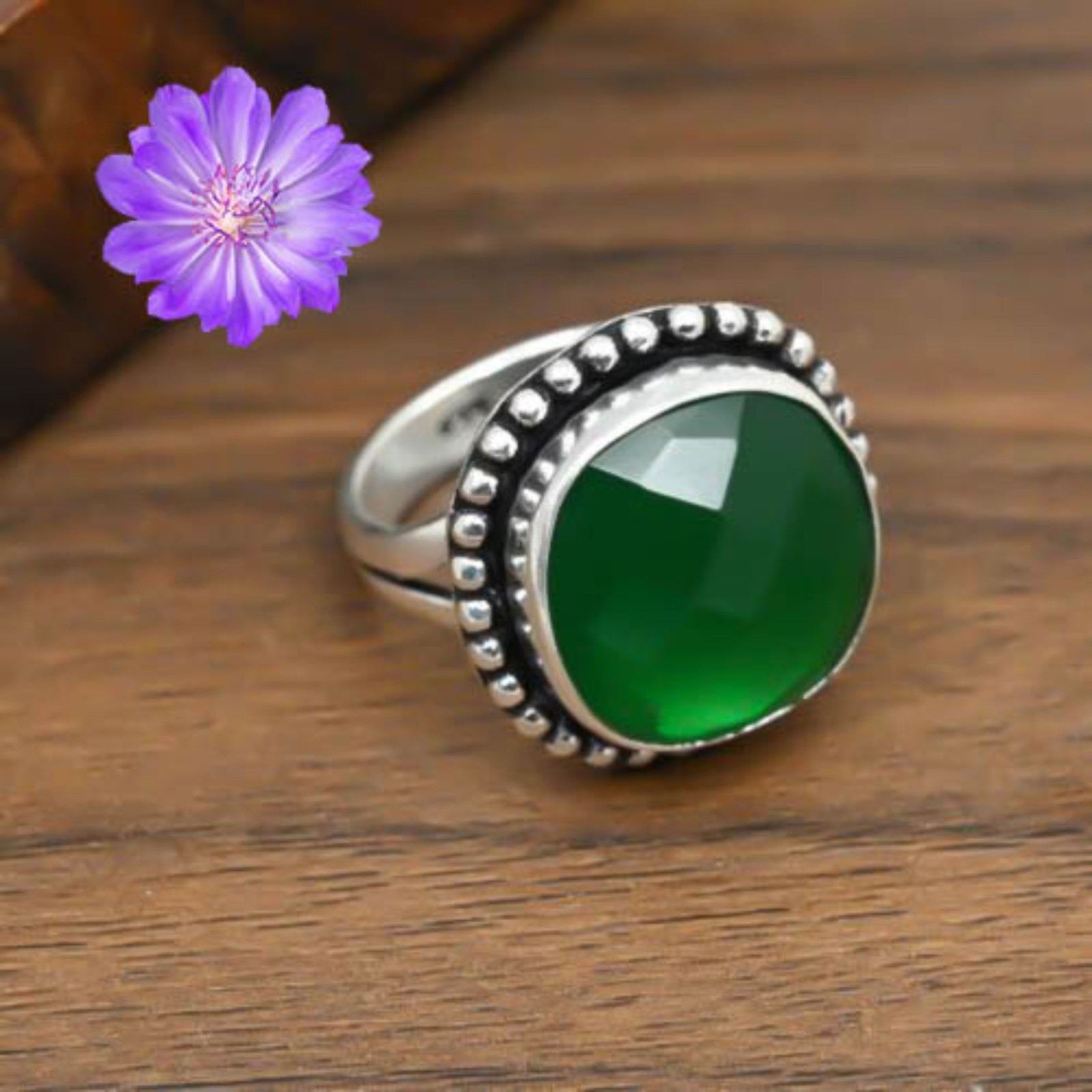 Green Onyx Gemstone 925 Sterling Silver Handmade Jewelry Ring Gift For Her