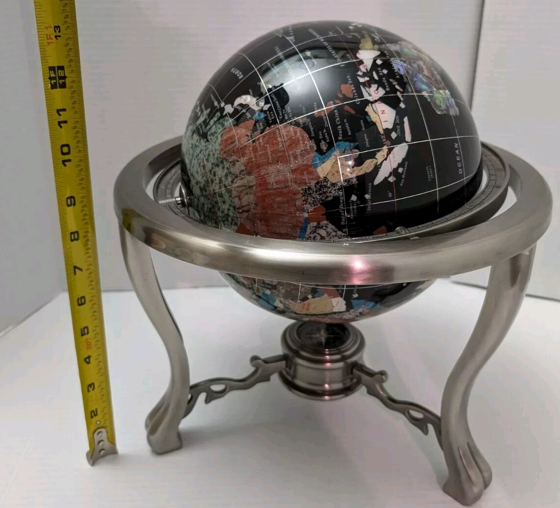 World Globe-Semi-Precious Inlaid Stone and Shells w Compass