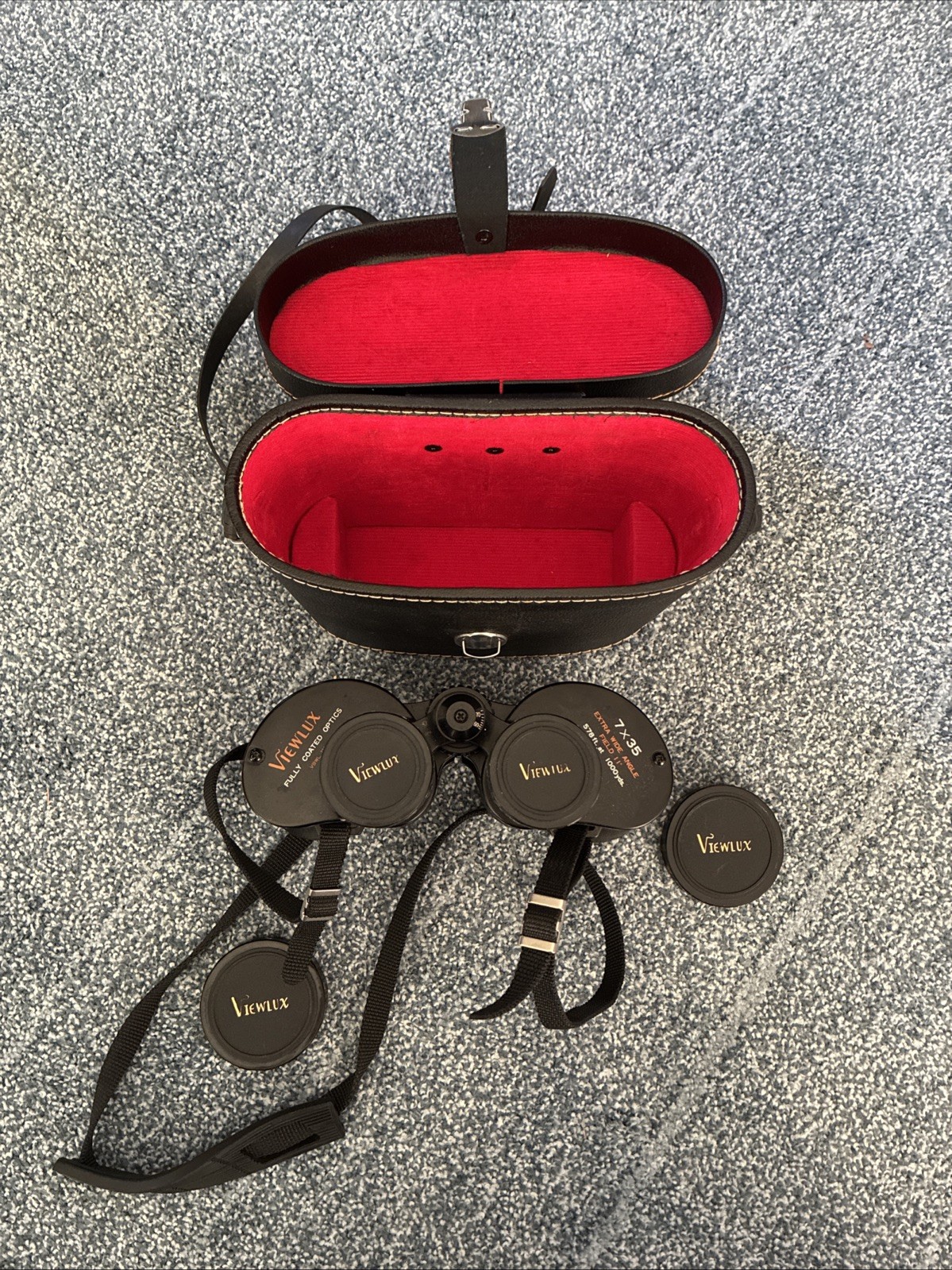 Vintage Viewlux Binoculars 7×35mm Model Wide Angle Coated Optics With Case🔥