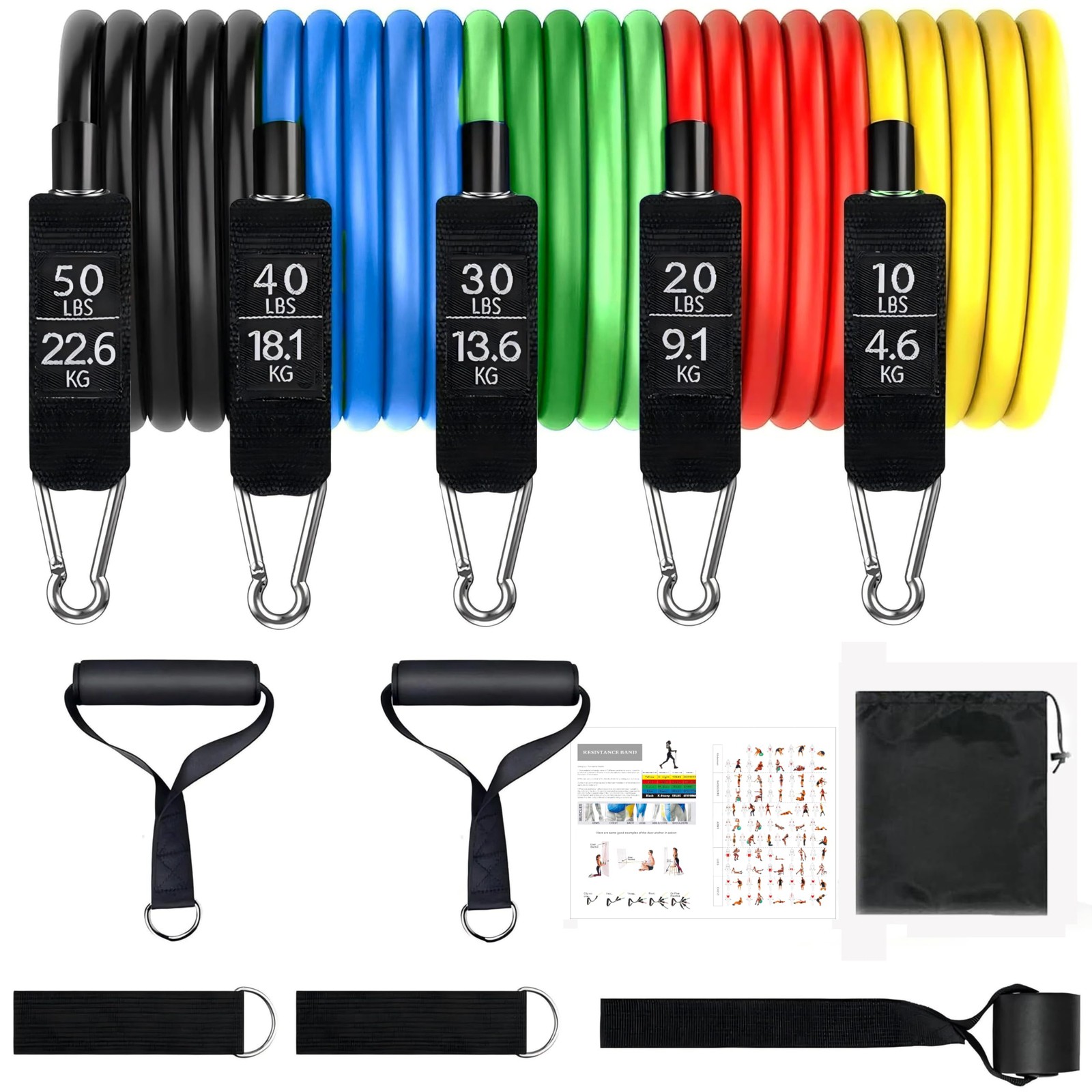 Resistance Bands Set, Exercise Bands, Work Out Bands with Handles, Up to 150l...