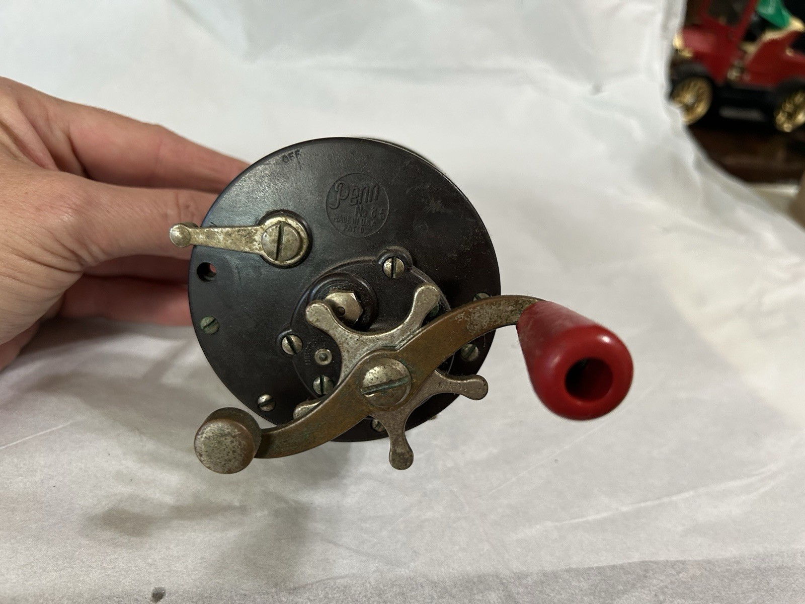 Vintage Penn No. 65 Long Beach Fishing Reel Red Handle Saltwater Reel USA