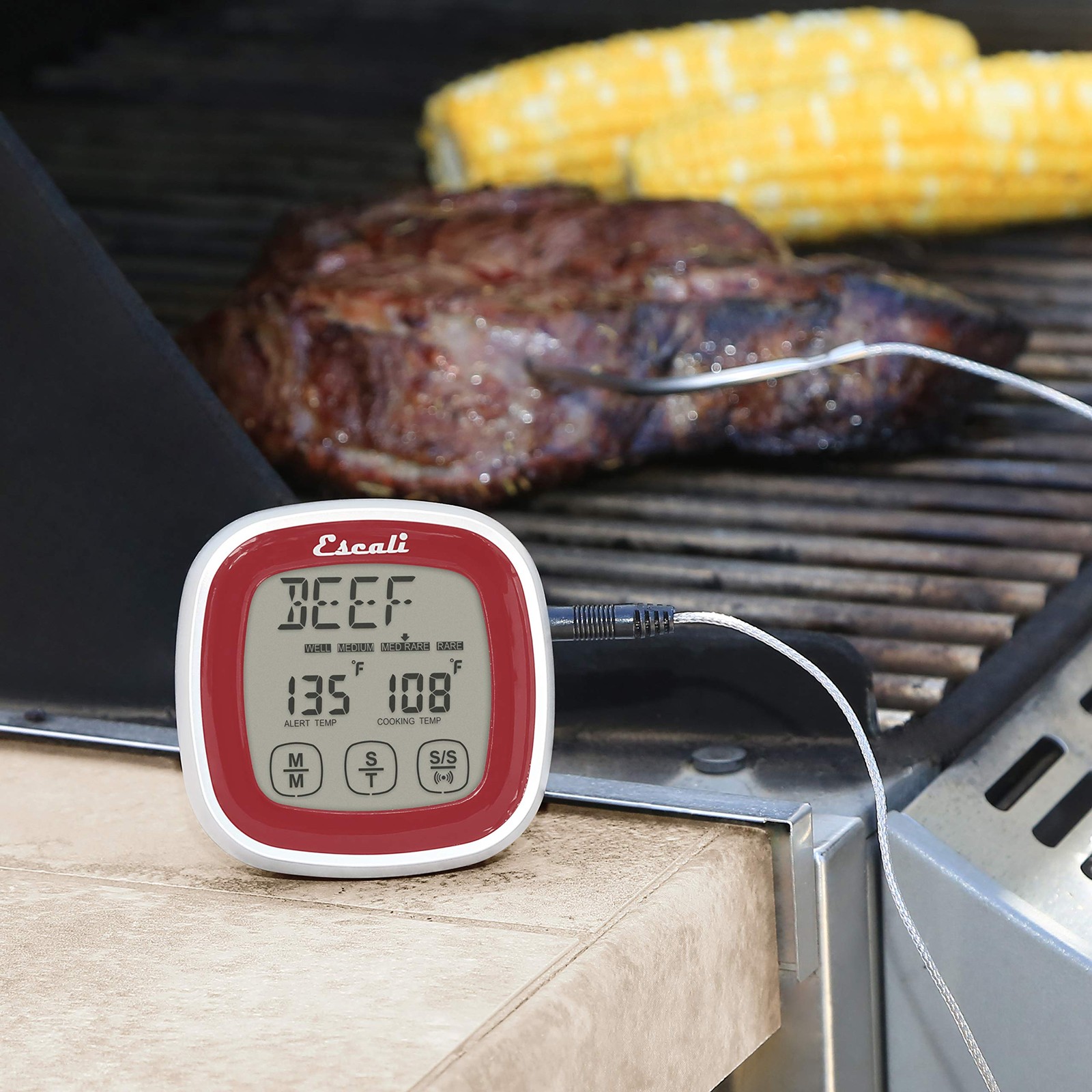 DHR1R Digital Touchscreen Thermometer with Stainless Steel Probe and Timer,...