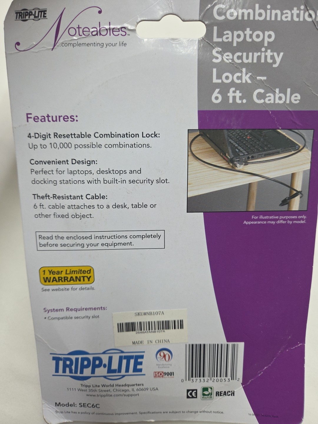 Tripp Lite Laptop Security Lock Combination Theft Deterrent Cable 6 feet (SEC6C)
