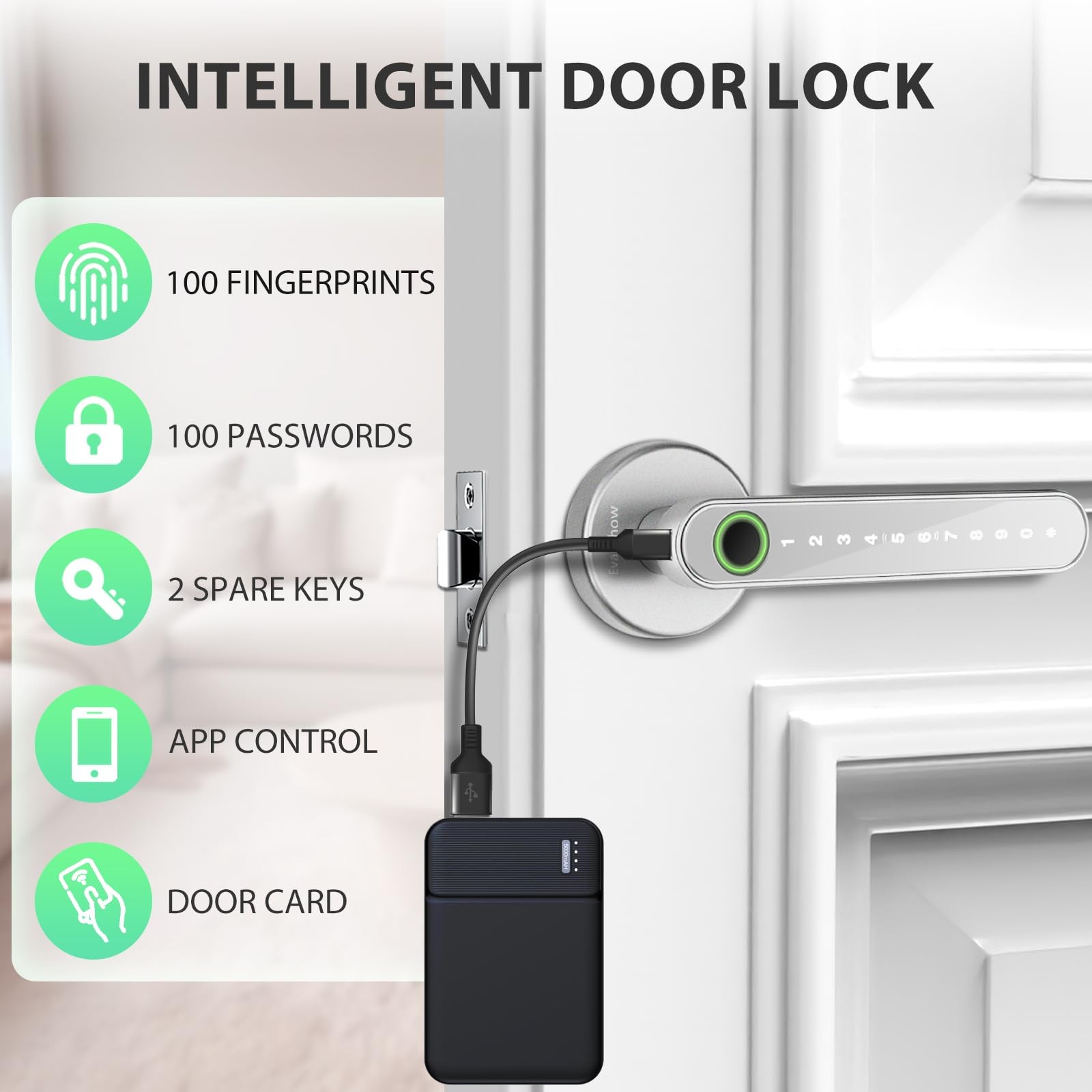 Evanshow Smart Door Lock with Knob, Keyless Entry Locks With APP, Black