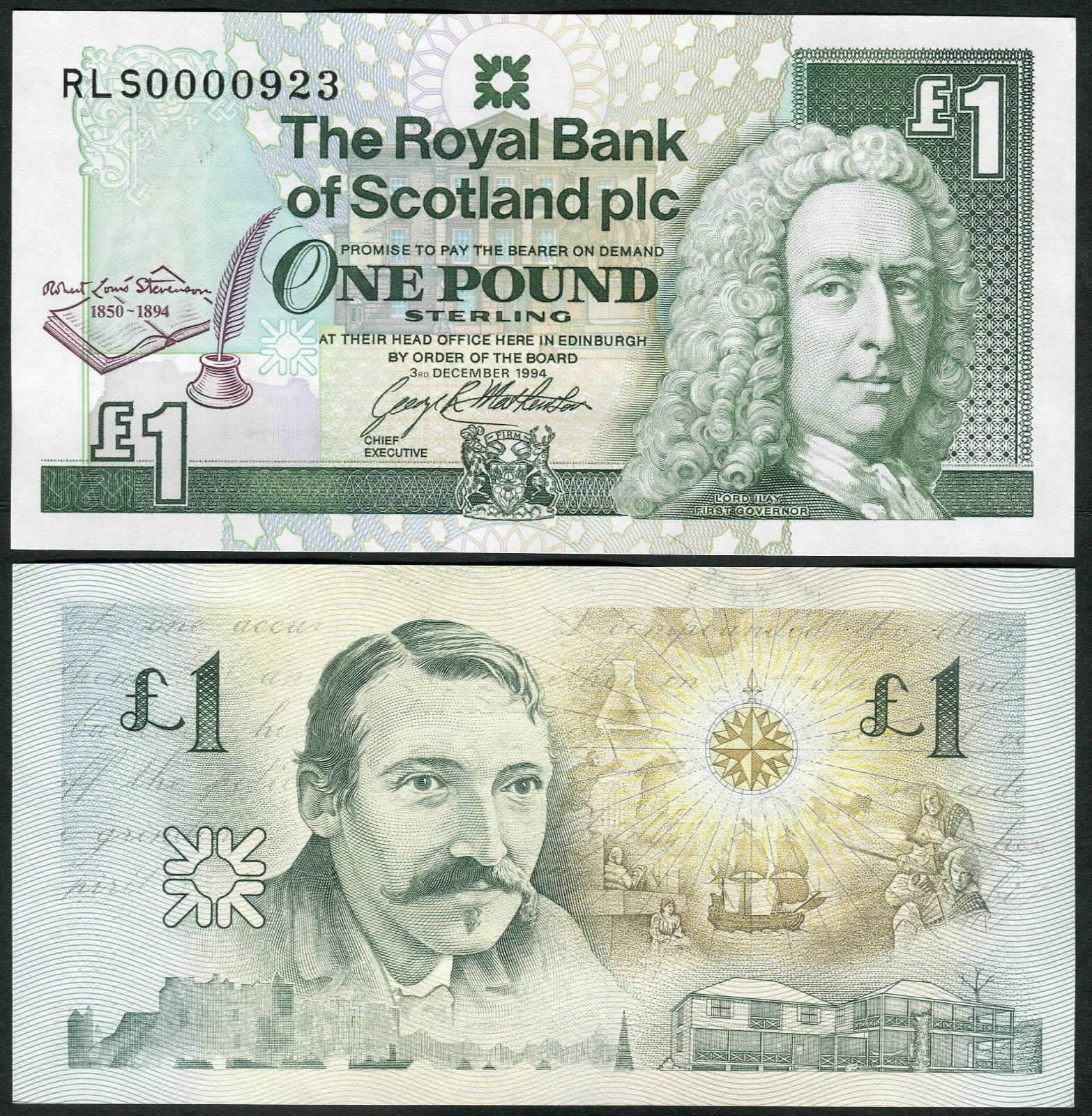 Scotland 1 Pound 1994 P358 UNC - Commemorative Robert Louis Stevenson (low #)