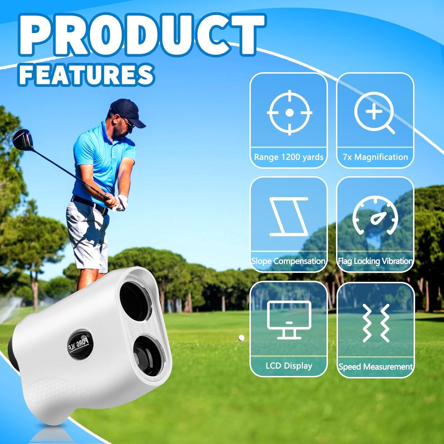 Golf Range Finder 1200 Yard Distance 7X Magnification Flag Pole Lock Vibration