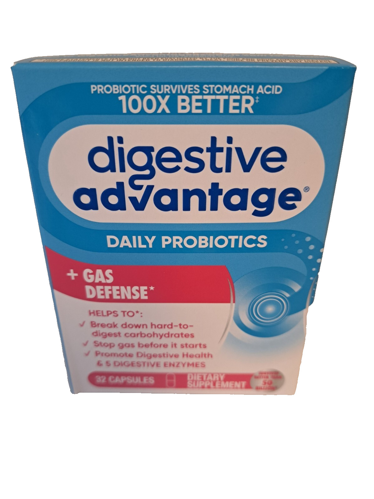 Digestive Advantage Daily Probiotics and Enzymes 32 Count for Gut Health