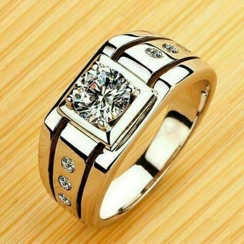Lab-Created Round Cut 1.40 Ct Diamond Men's Wedding Ring 925 Sterling Silver