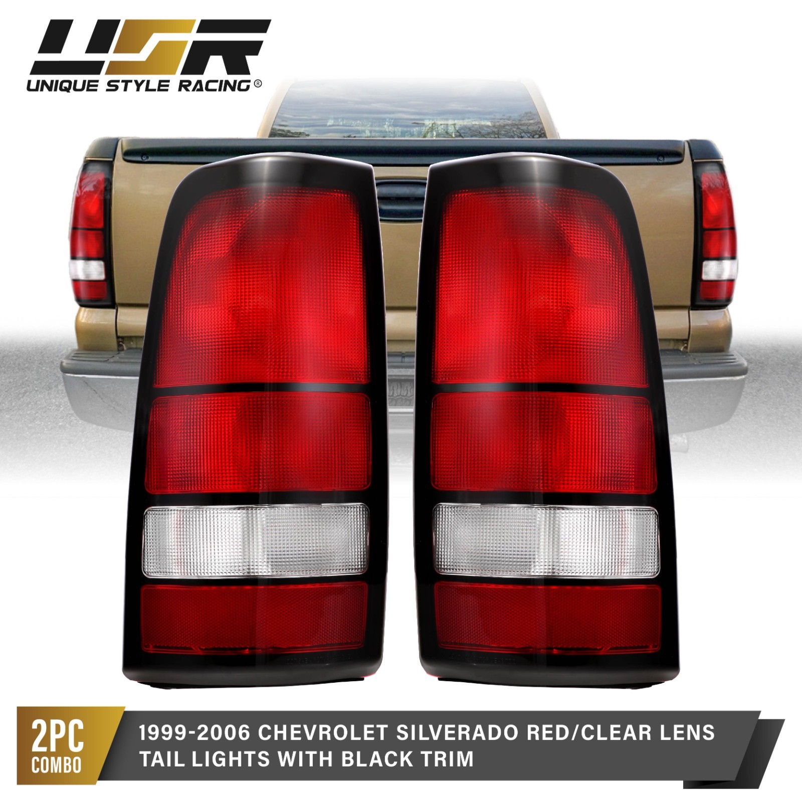 Red / Clear Lens Tail Lights Set L+R For 99-06 Chevrolet Silverado PickUp Truck