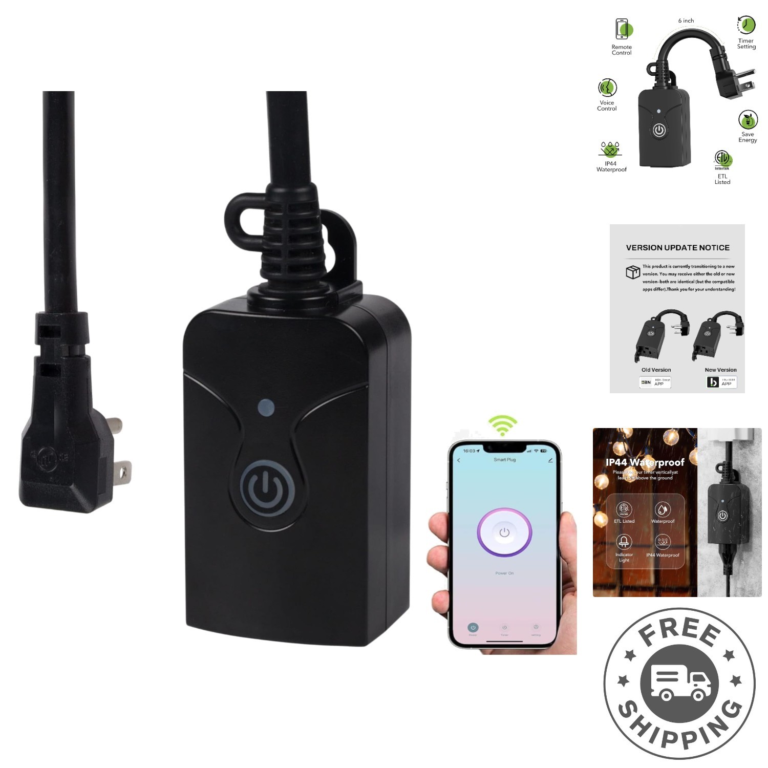 Weatherproof Smart WiFi Outlet with Remote Control for Alexa & Google Assistant
