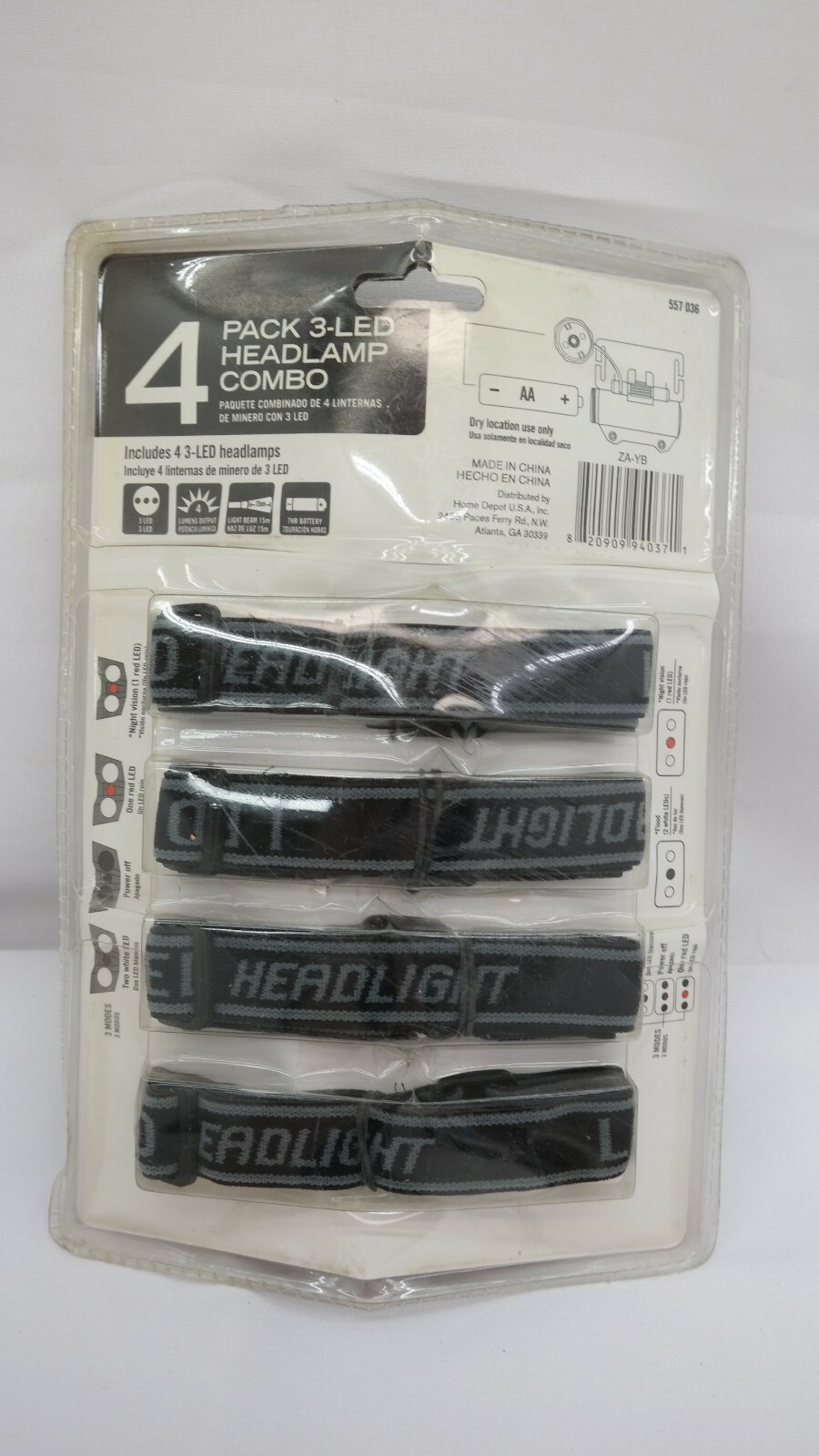 4 Pack 3 LED Headlamp Head Light Flashlights NaS