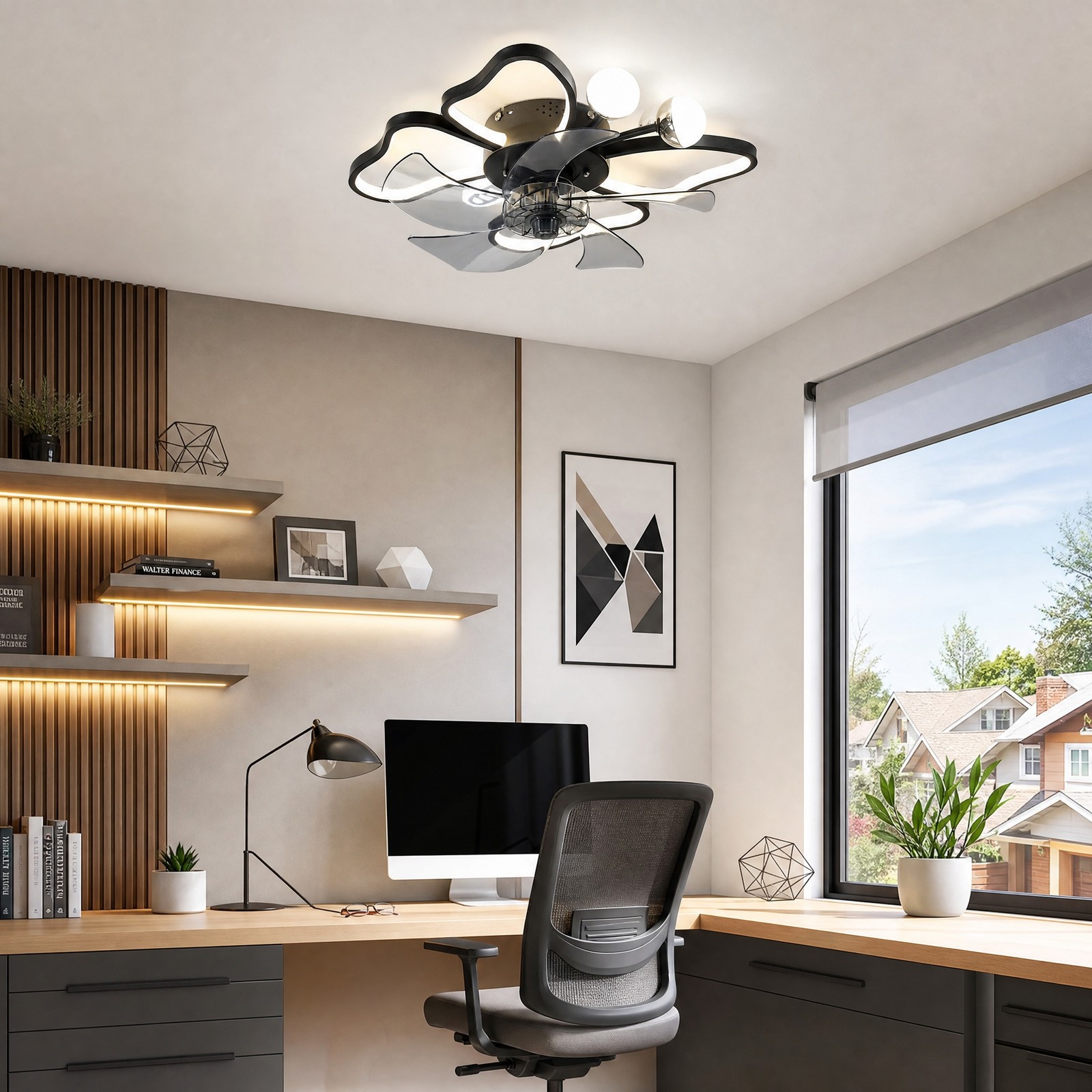 20 inch Remote APP Control Butterfly Modern Ceiling Fan with Light Flush Mount