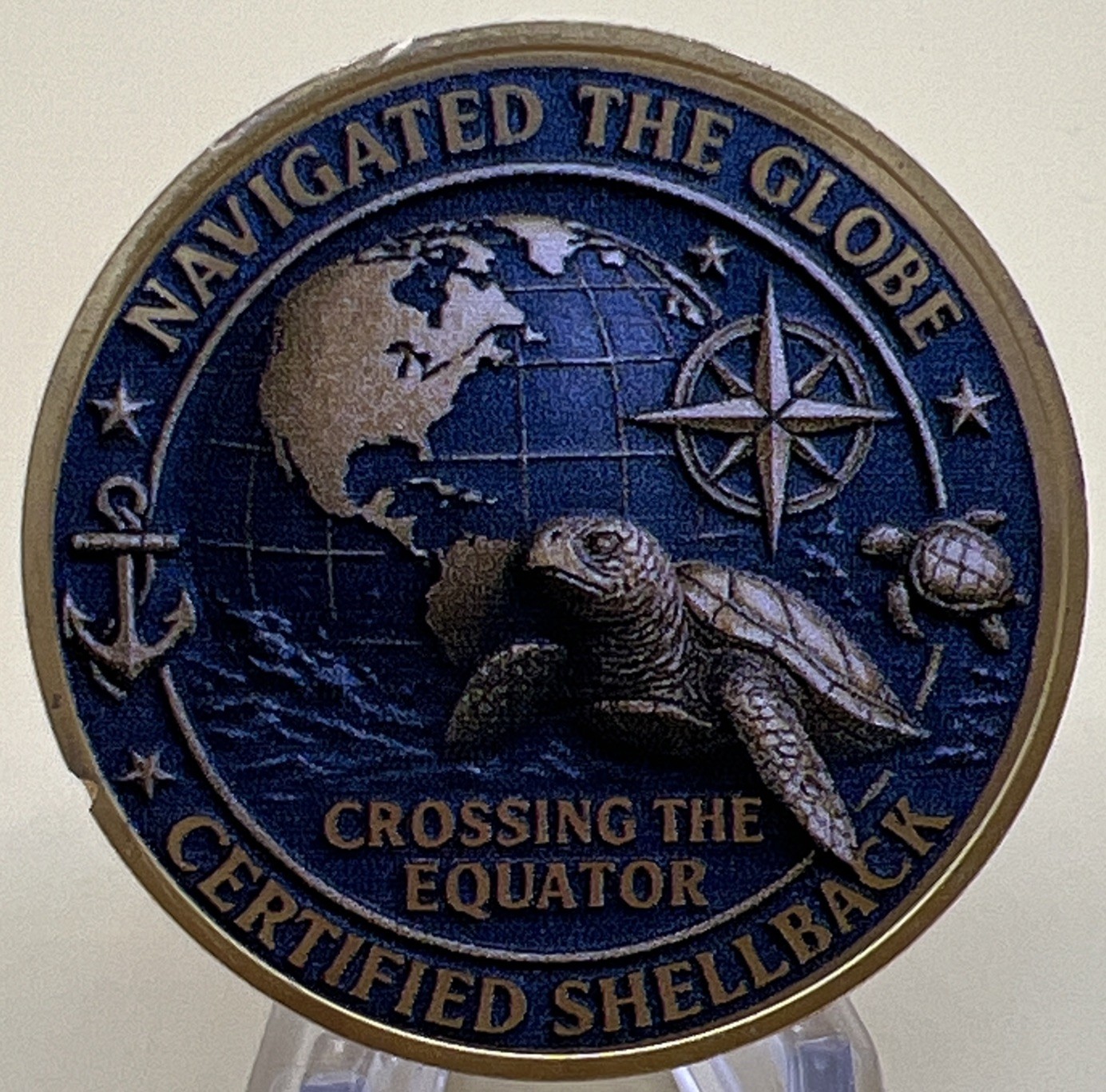 * US Navy Challenge Coin, Certified Shellback Navigated The Globe Crossing Line
