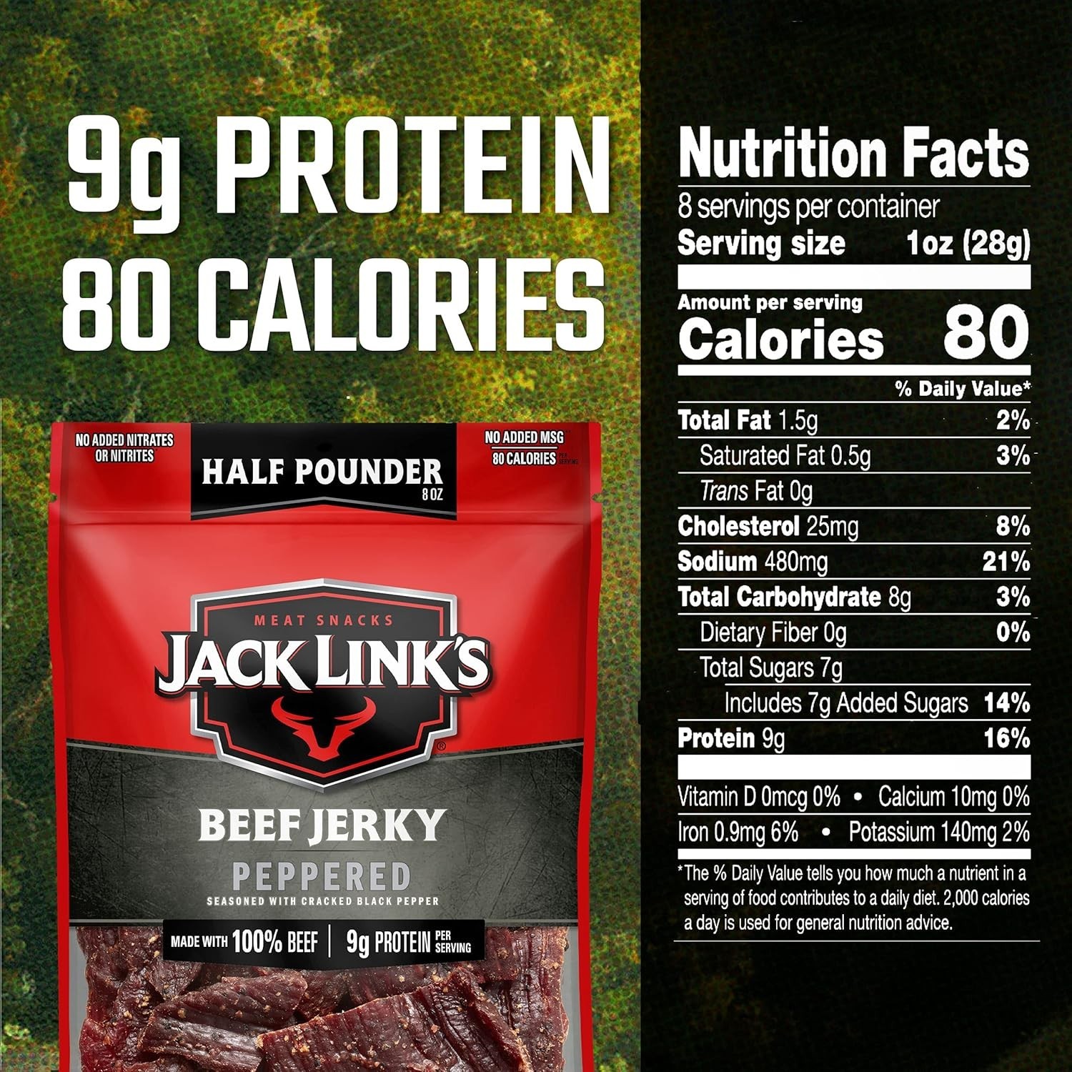 8oz Resealable Peppered Beef Jerky: Bold Taste, 9g Protein, Perfect for Sharing