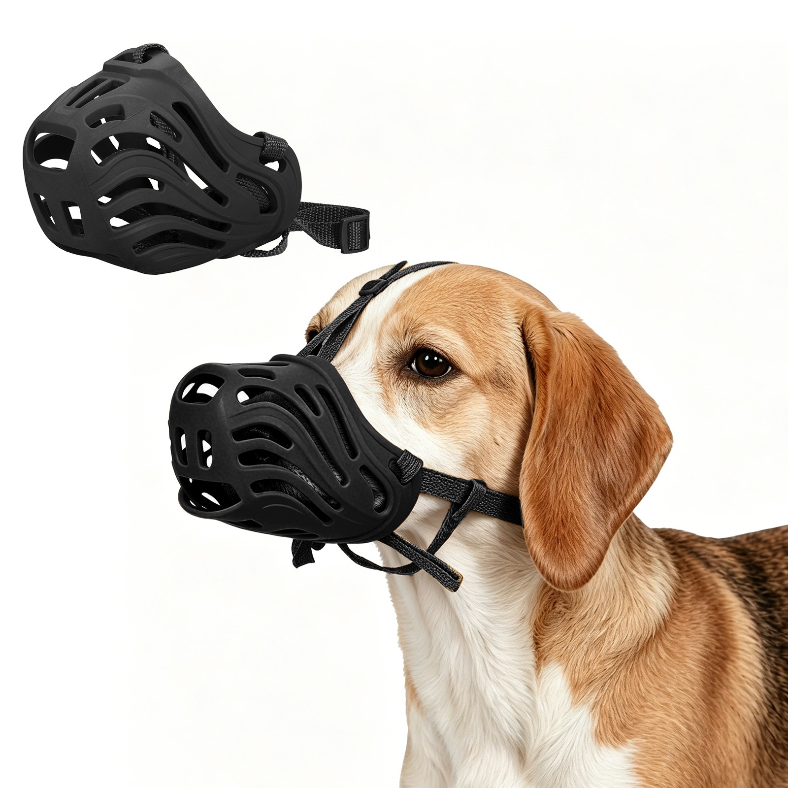 Dog Muzzle, Basket Dog Muzzle Cage Mouth Soft Dogs Mouth Cover (Black, S-4)