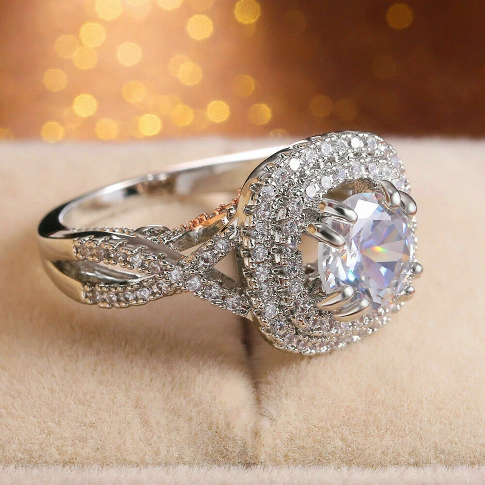 Women Gorgeous 925 Silver Plated Ring Cubic Zircon Engagement Jewelry Sz 6-10