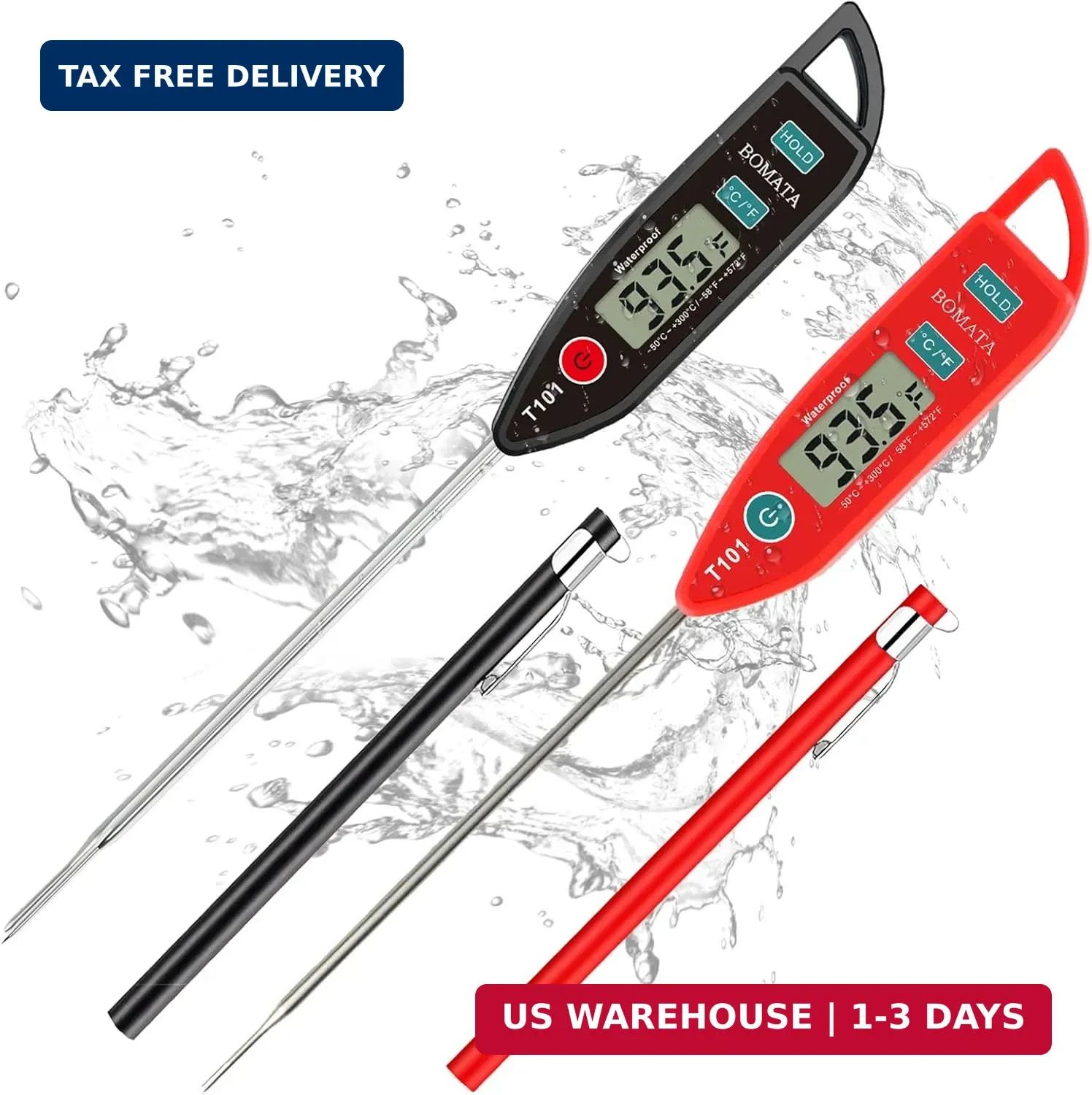 BOMATA 2 Pack Waterproof IPX7 Meat Thermometer Instant Read Food Thermometer wit
