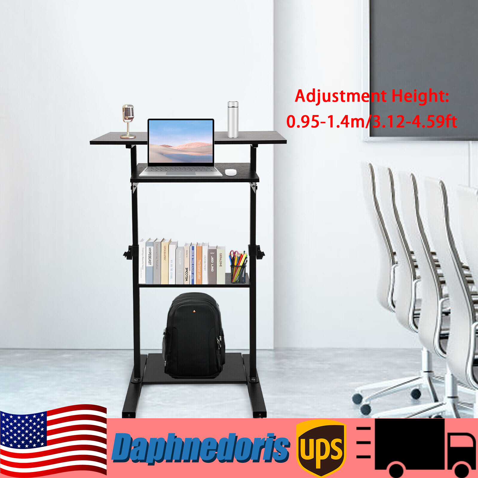 Mobile Standing Desk 3.05-4.59ft  Height Adjustable Stand Up Work Station