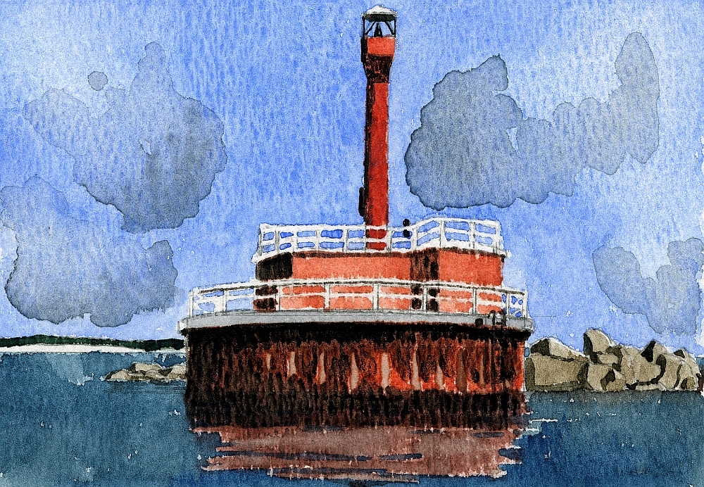 Deer Island Lighthouse Boston Harbor, Massachusetts. Watercolor Notecards