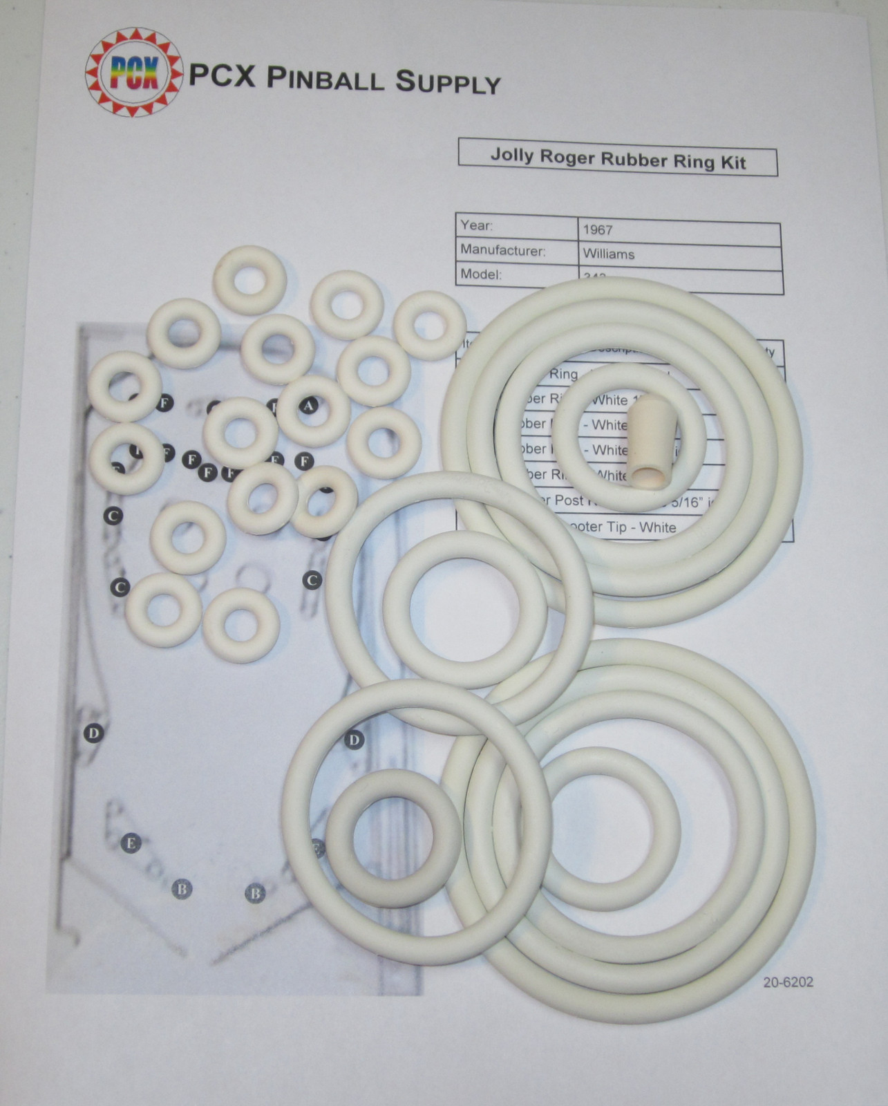 1967 Williams Jolly Roger Pinball Machine Rubber Ring Kit