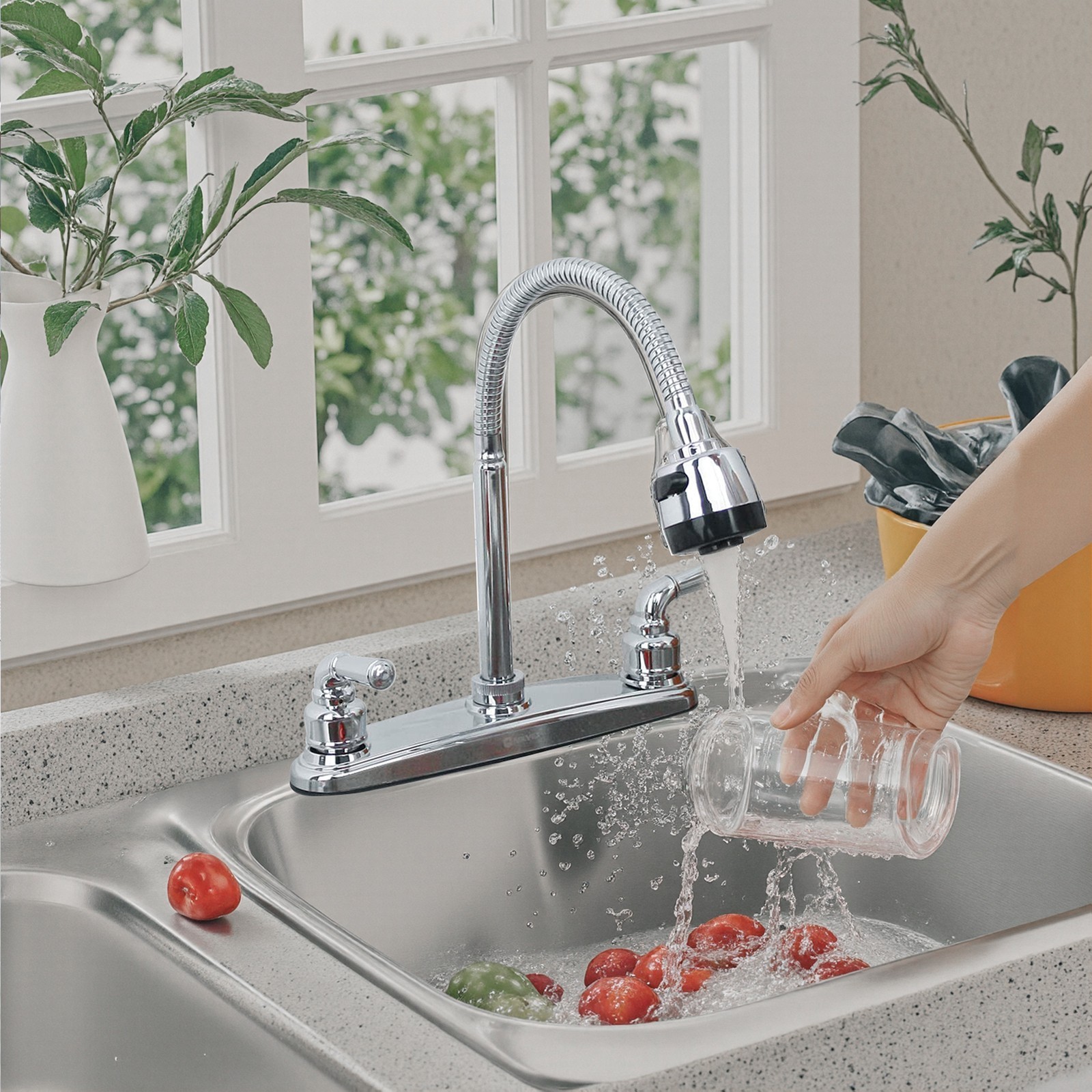 360° Chrome Kitchen Faucet Sink Mixer Pull Down Sprayer Single Handle Plastic