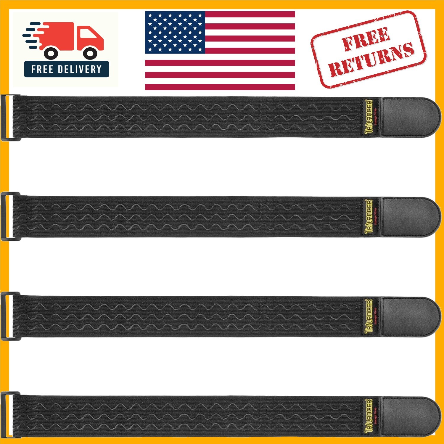 Multipurpose 18 Inch Elastic Cinch Straps with Secure Anti-Slip - 4 Count Bundle